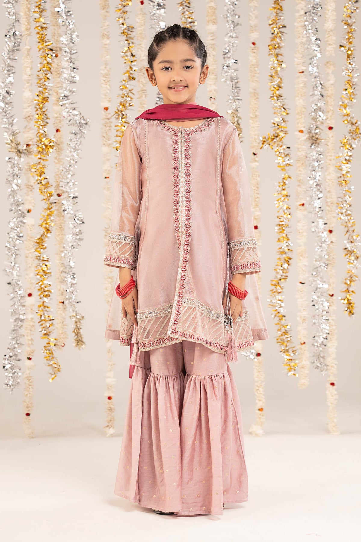 3 Piece Embroidered Zari Net Suit