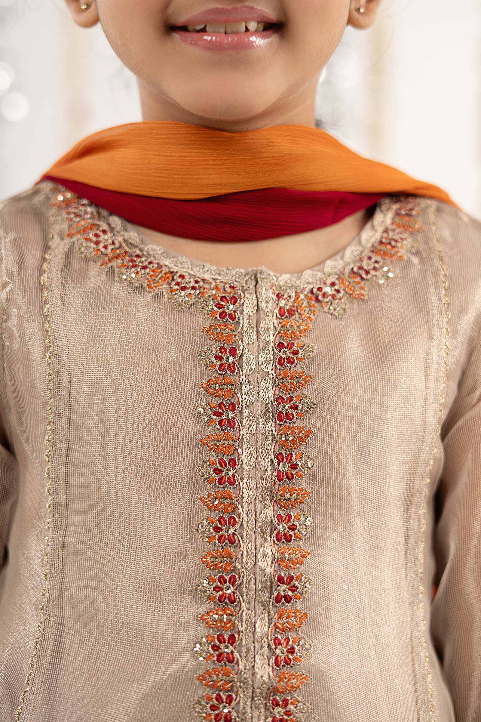 3 Piece Embroidered Zari Net Suit