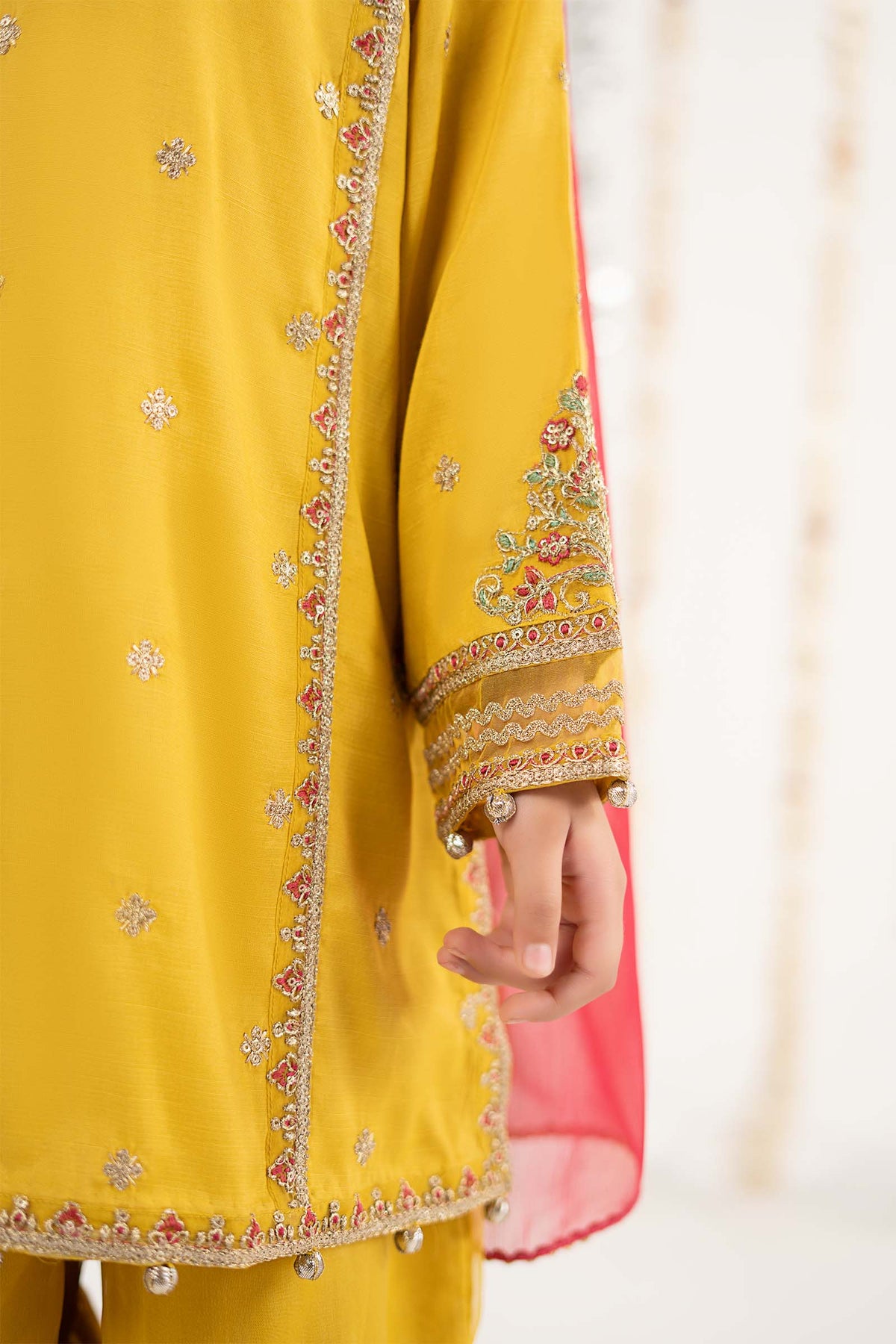 3 Piece Embroidered Raw Silk Suit