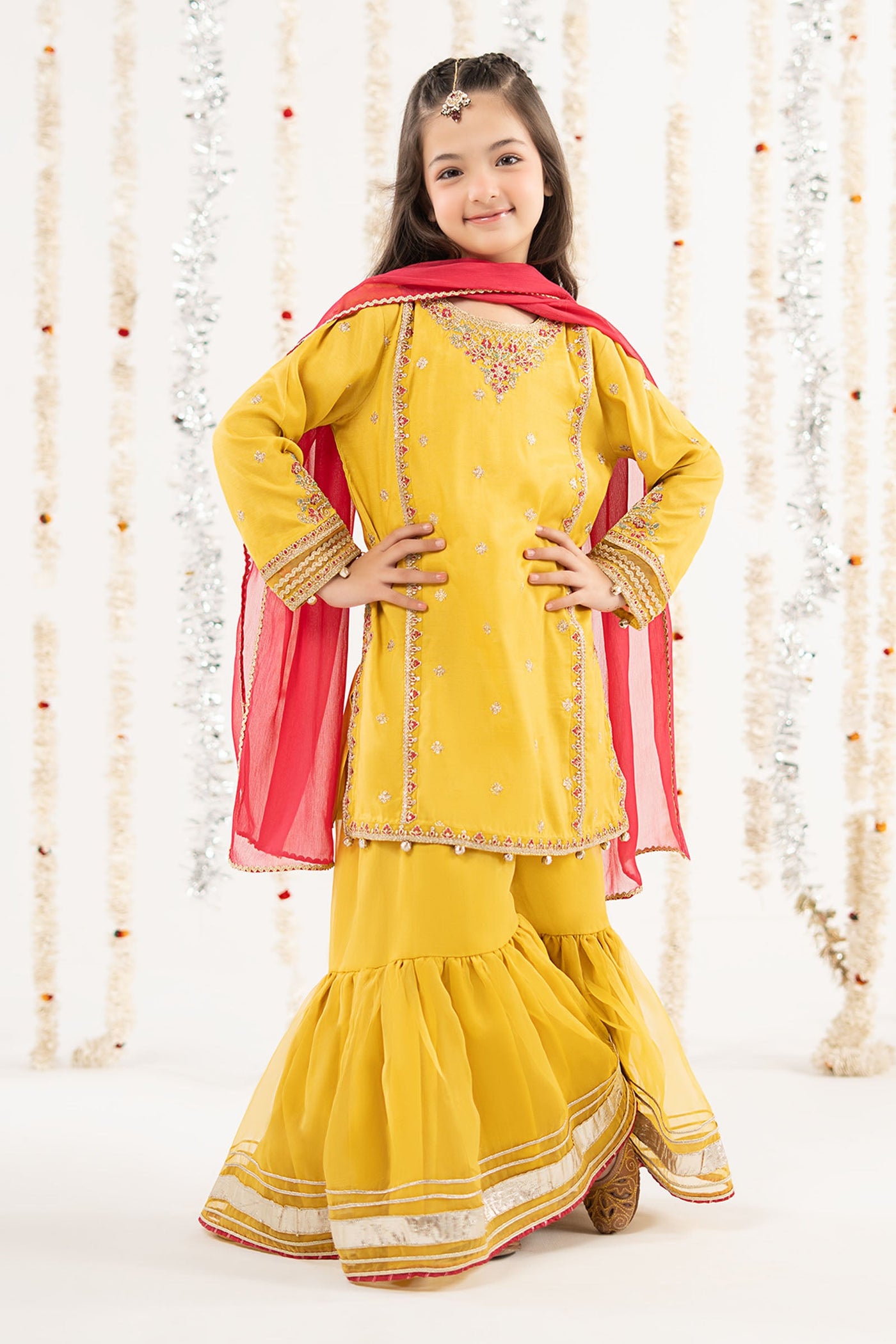 3 Piece Embroidered Raw Silk Suit