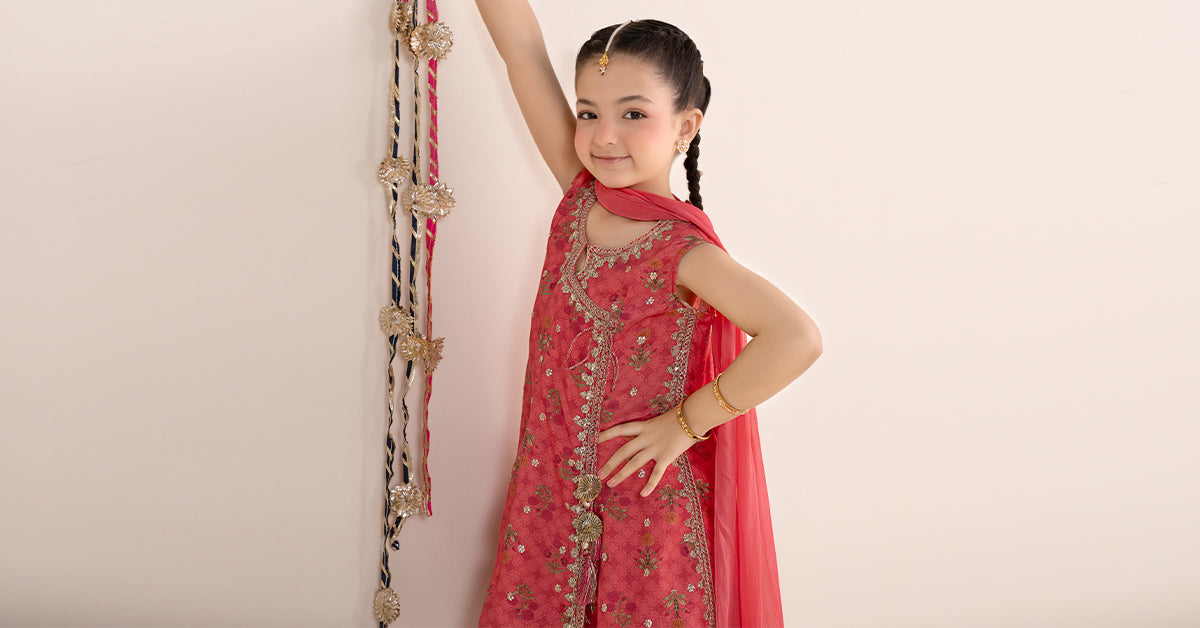 3 Piece Embroidered Raw Silk Suit