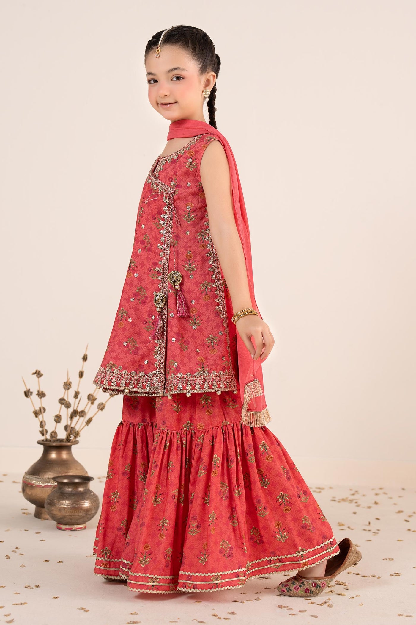 3 Piece Embroidered Raw Silk Suit
