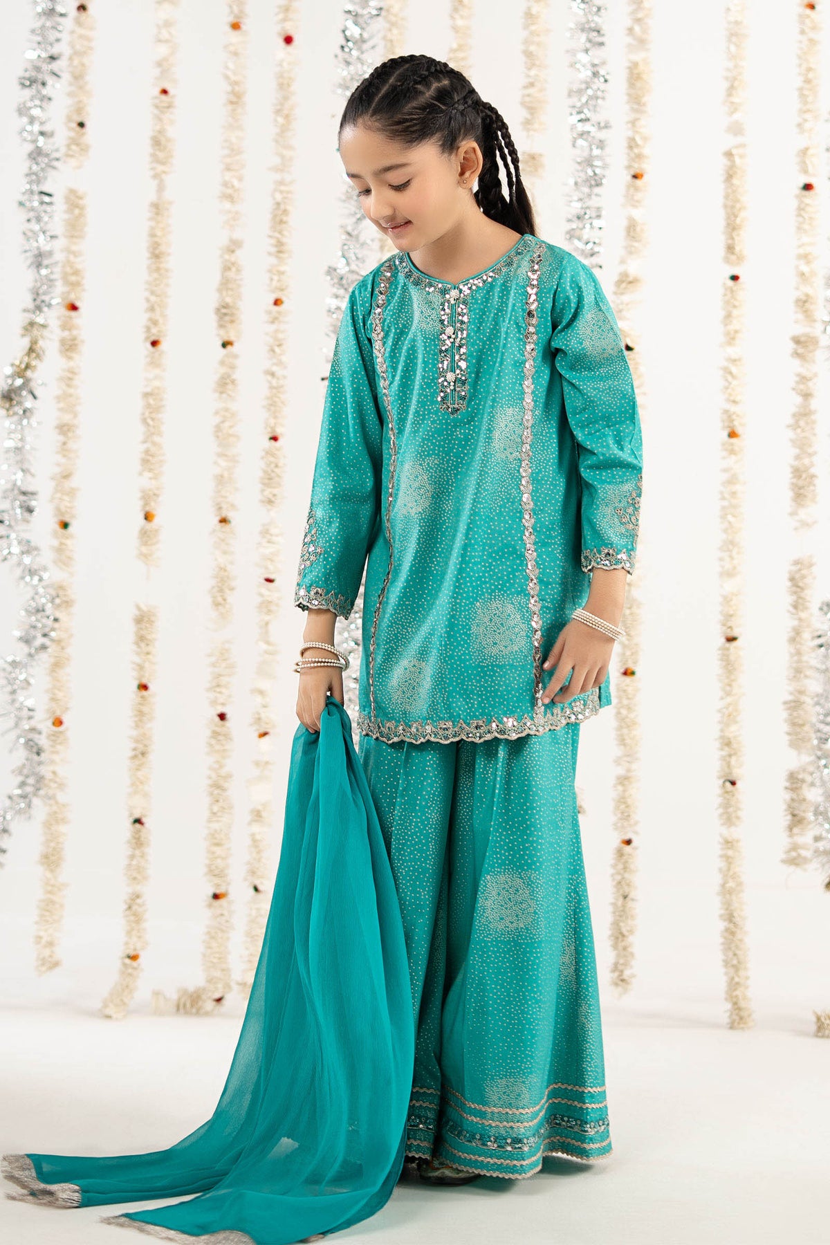 3 Piece Embroidered Raw Silk Suit