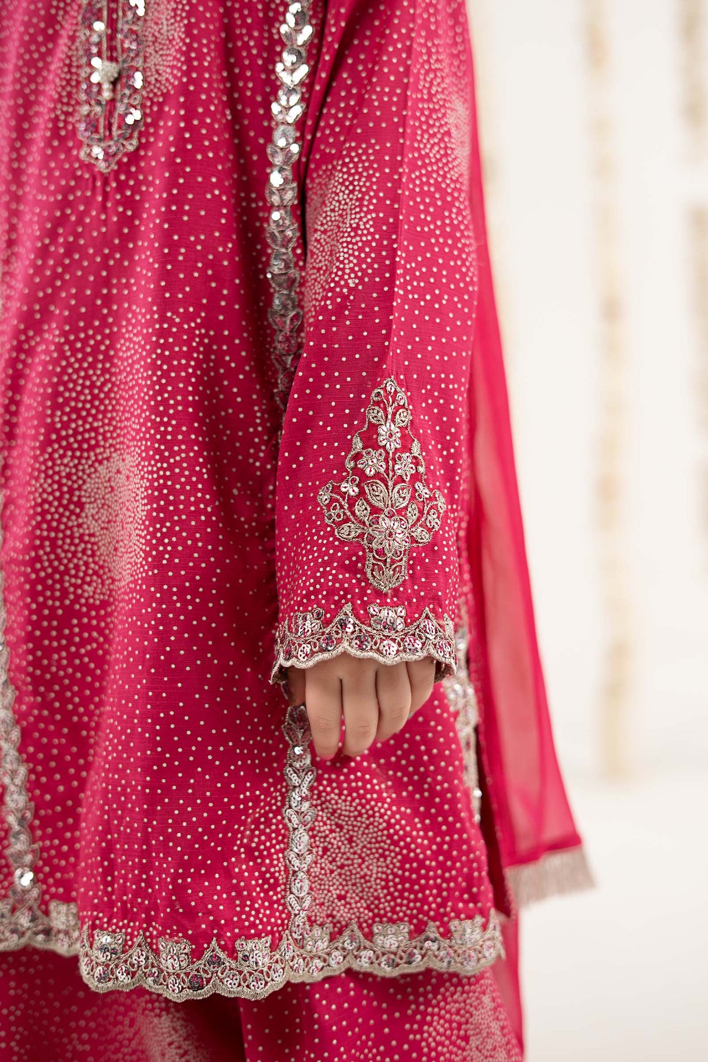 3 Piece Embroidered Raw Silk Suit