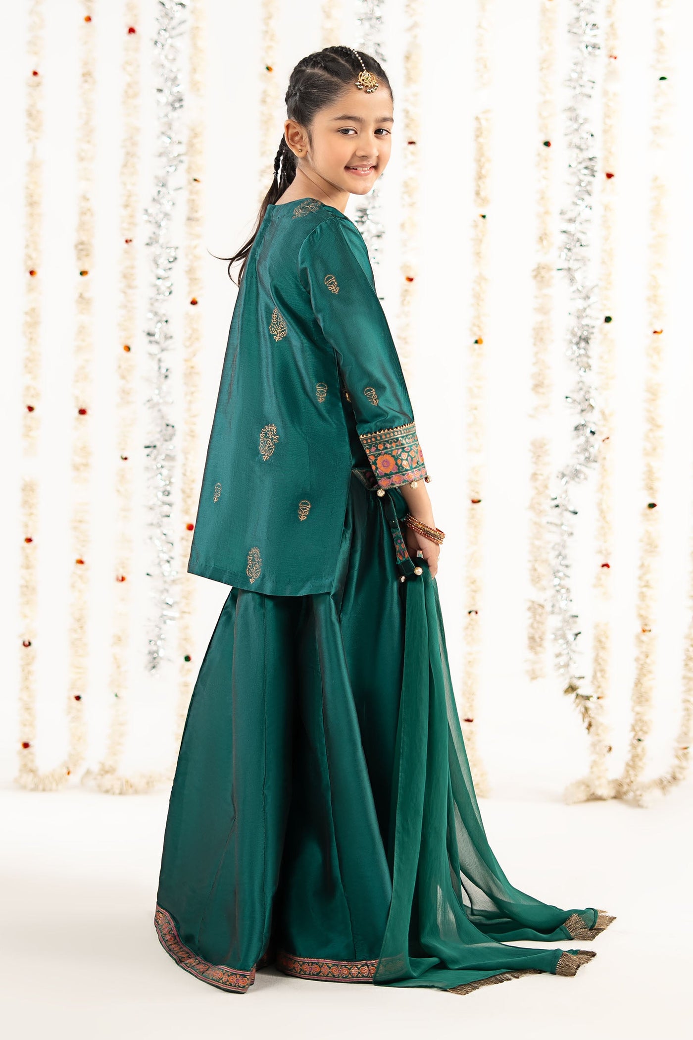 3 Piece Printed Two Tone Silk Suit