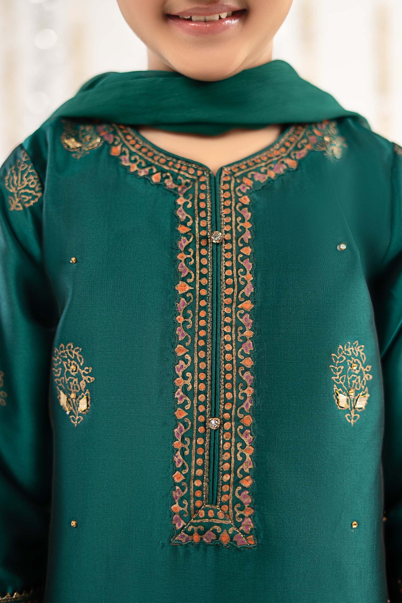 3 Piece Printed Two Tone Silk Suit