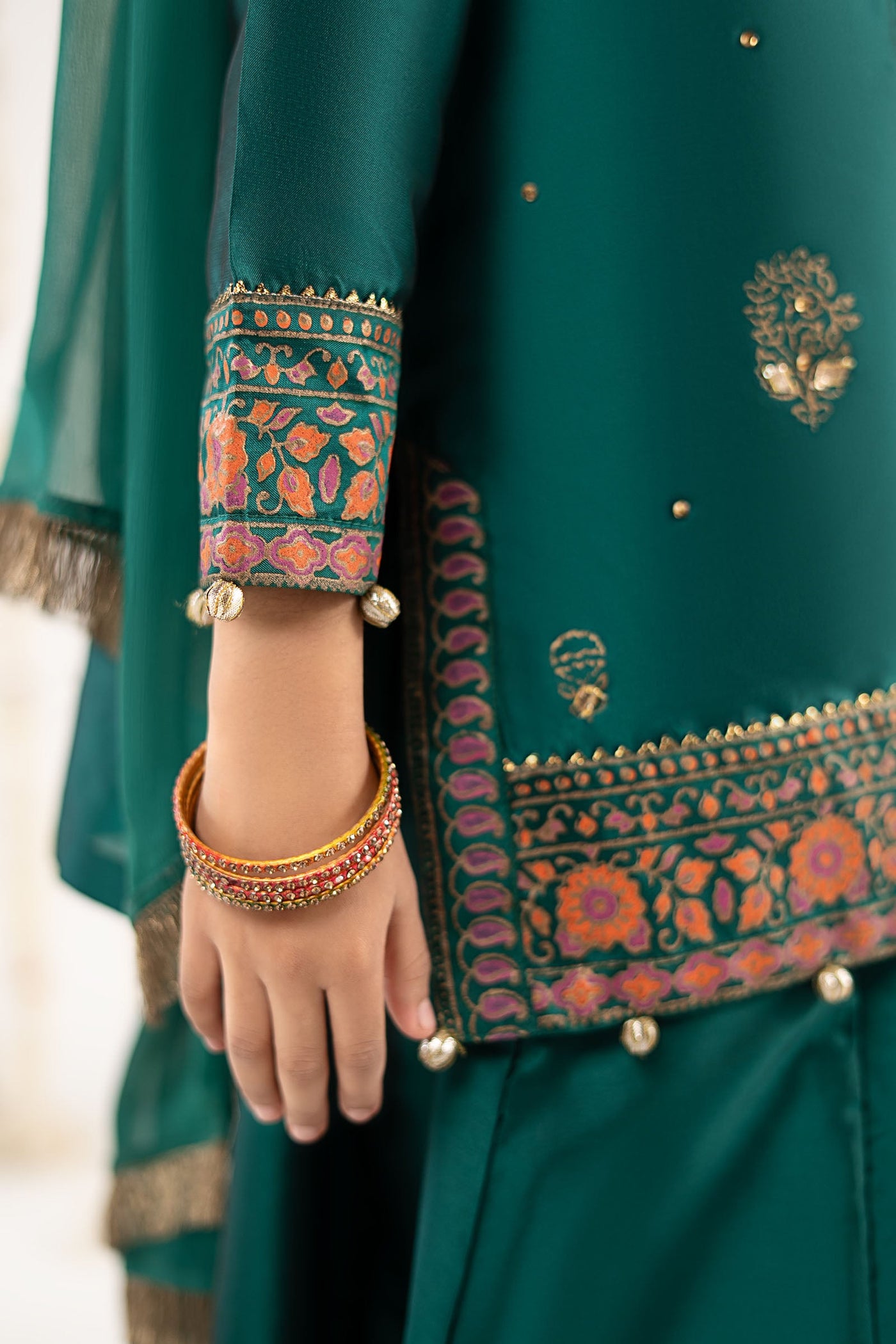 3 Piece Printed Two Tone Silk Suit