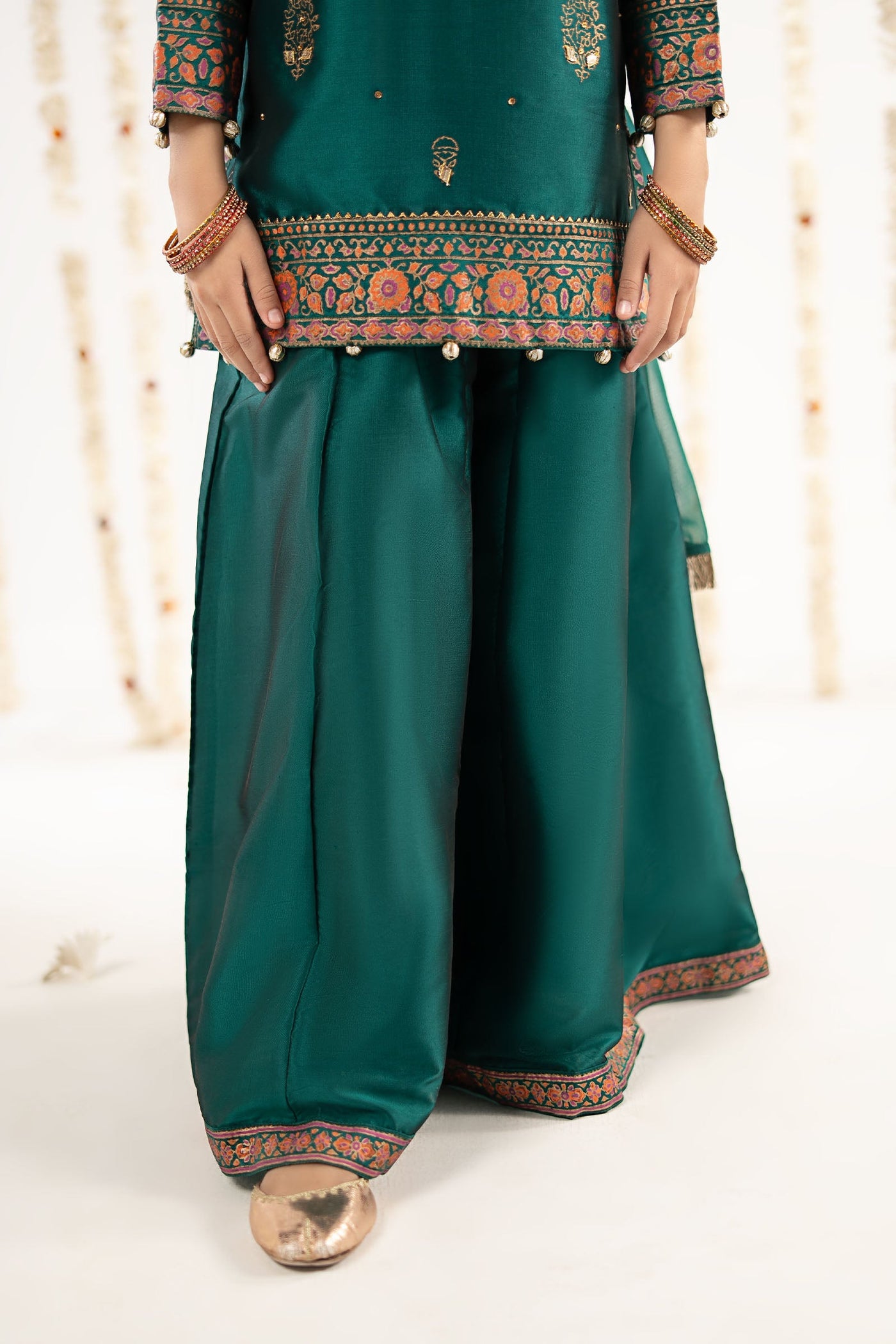 3 Piece Printed Two Tone Silk Suit