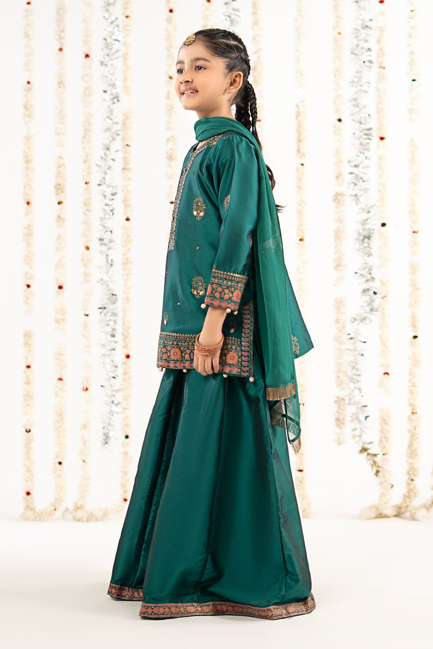 3 Piece Printed Two Tone Silk Suit