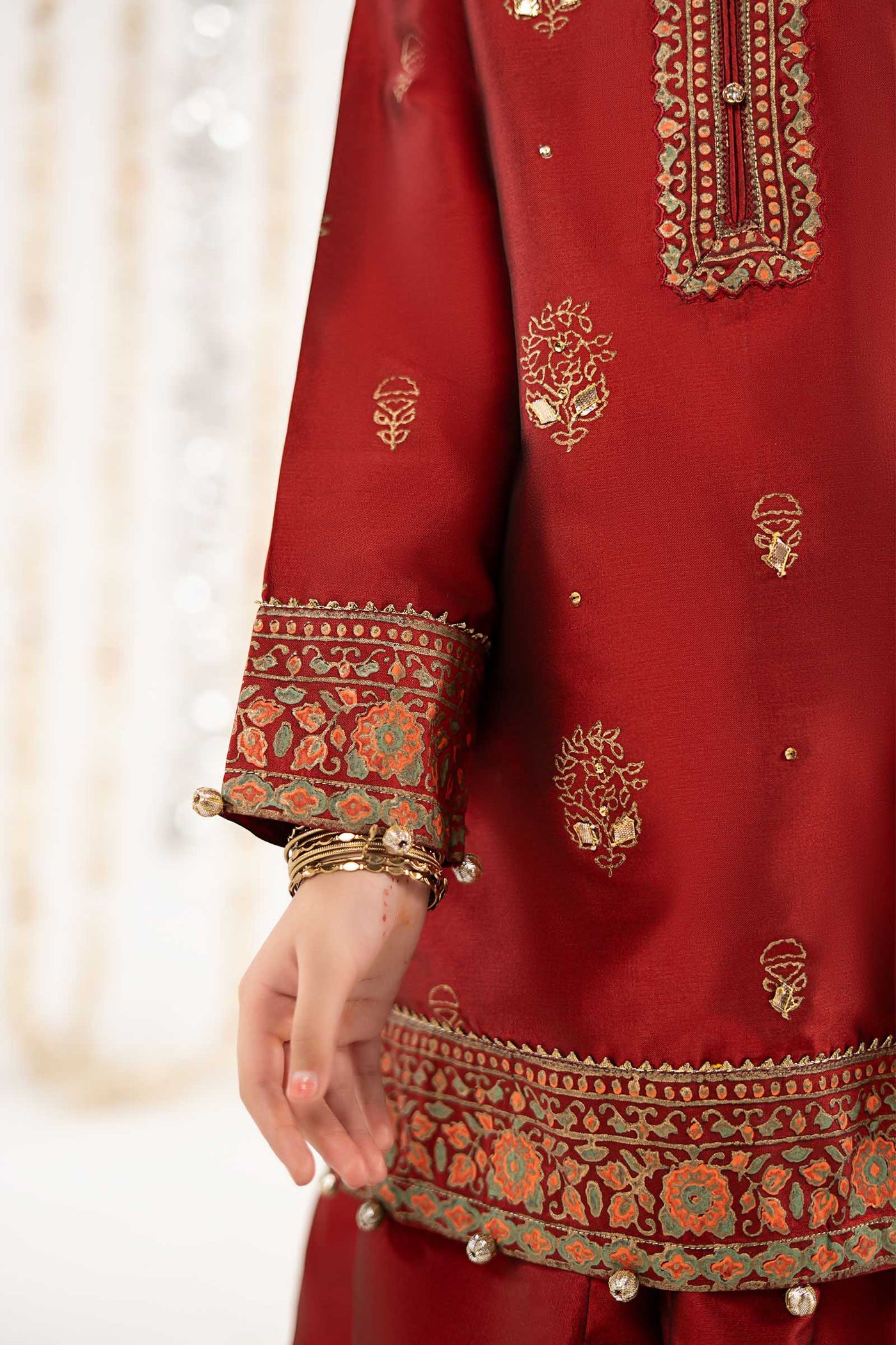3 Piece Printed Two Tone Silk Suit
