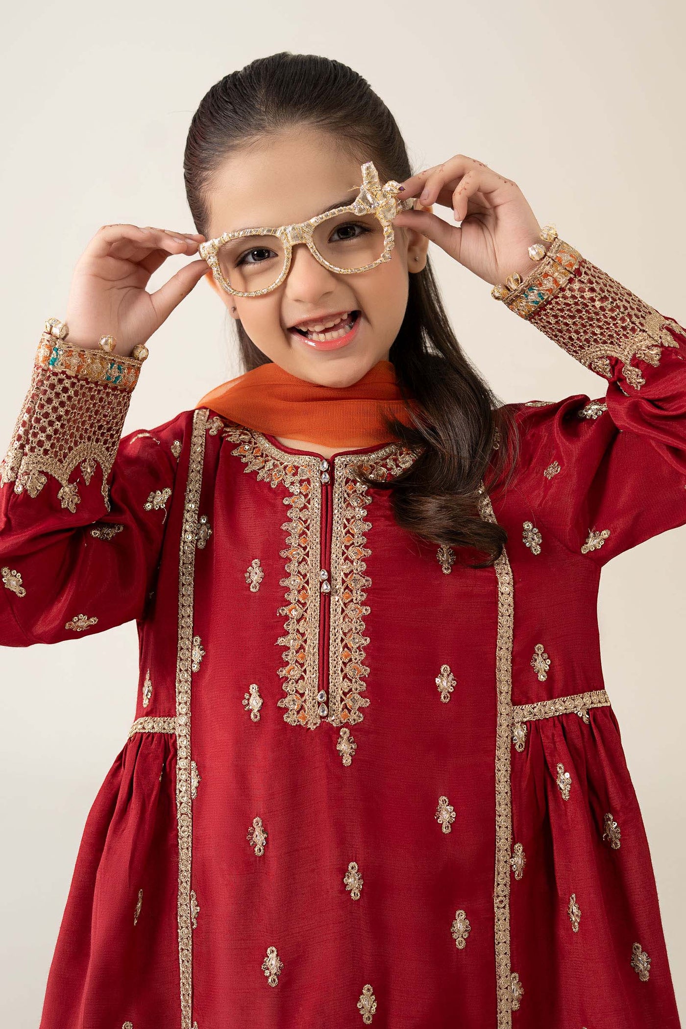 3 Piece Embroidered Pk Raw Silk Suit