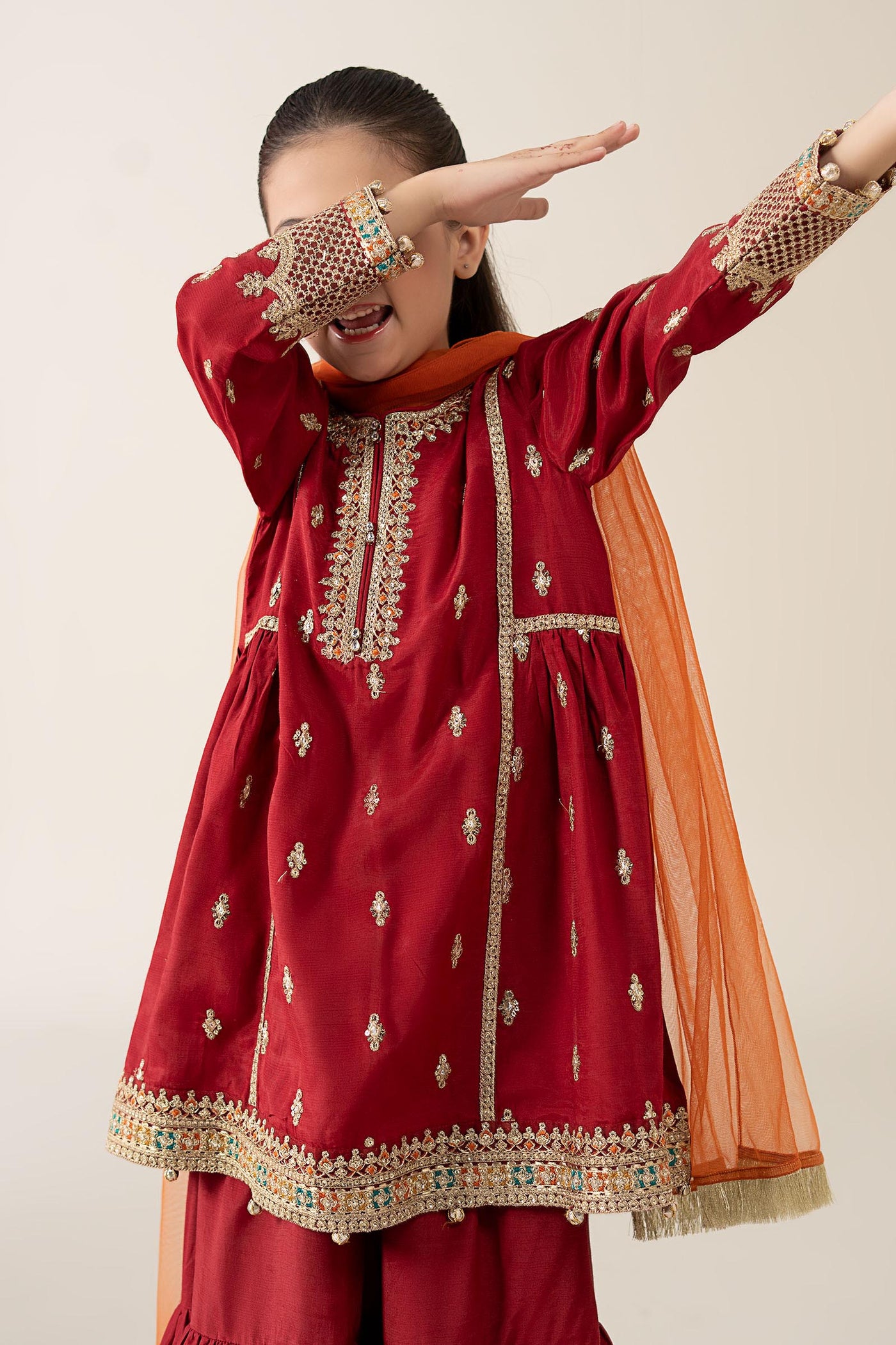 3 Piece Embroidered Pk Raw Silk Suit