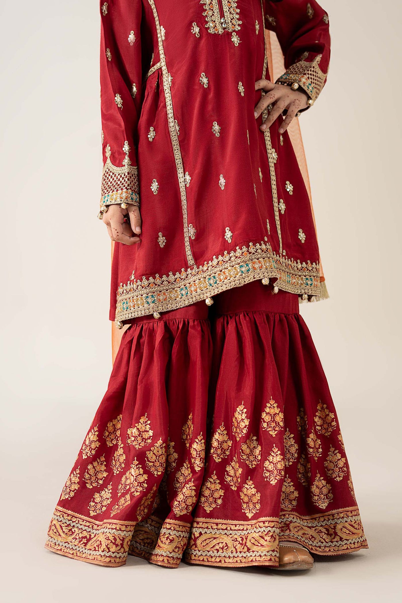 3 Piece Embroidered Pk Raw Silk Suit