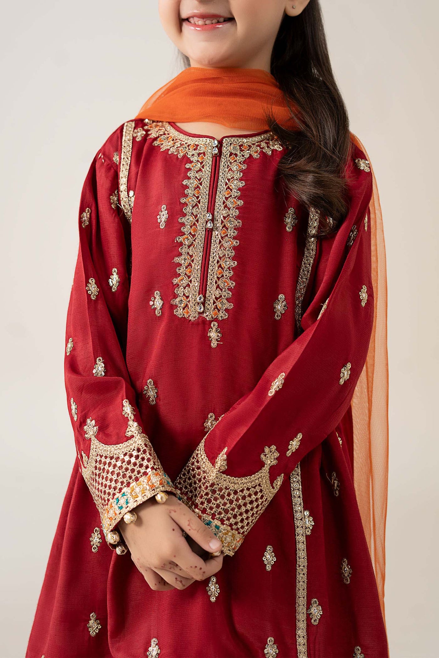 3 Piece Embroidered Pk Raw Silk Suit