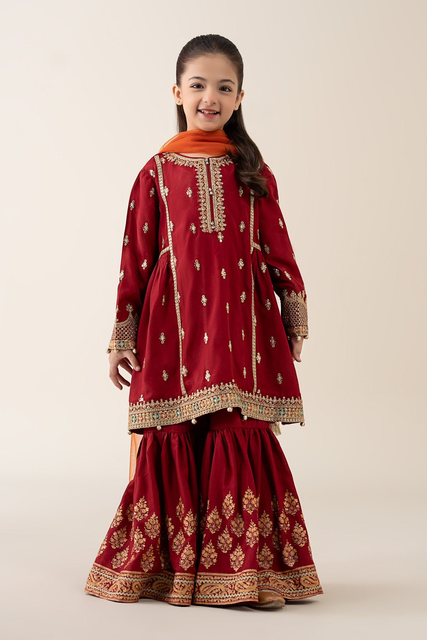 3 Piece Embroidered Pk Raw Silk Suit