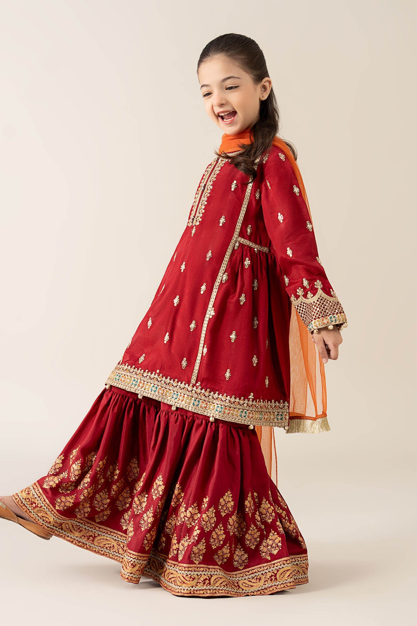3 Piece Embroidered Pk Raw Silk Suit