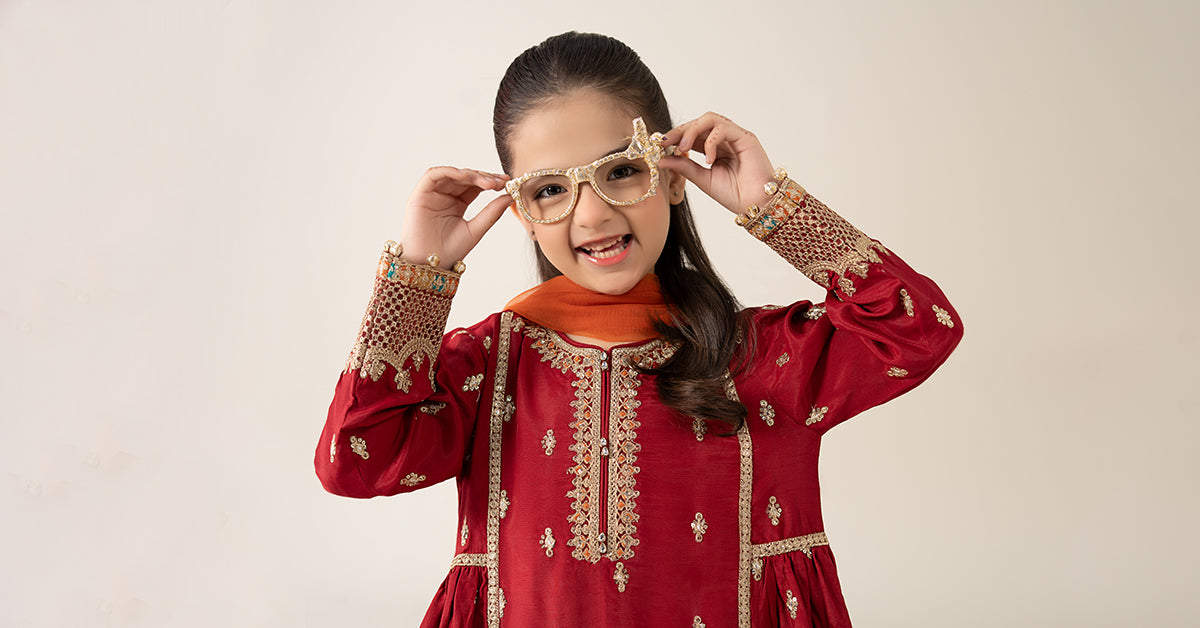 3 Piece Embroidered Pk Raw Silk Suit