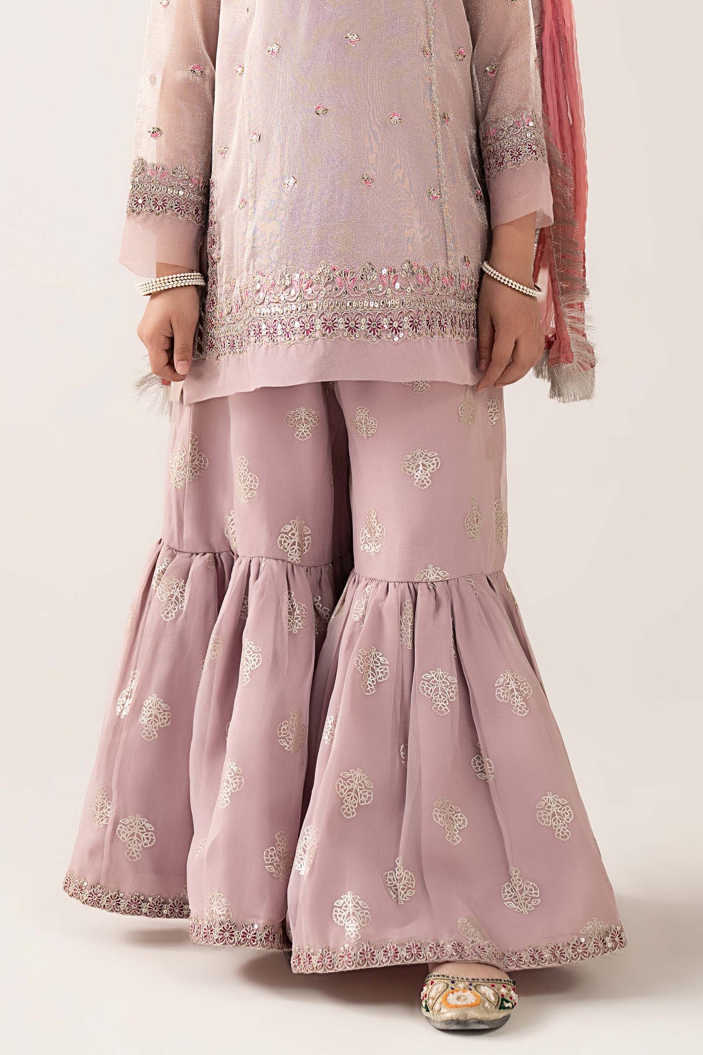 3 Piece Embroidered Zari Net Suit