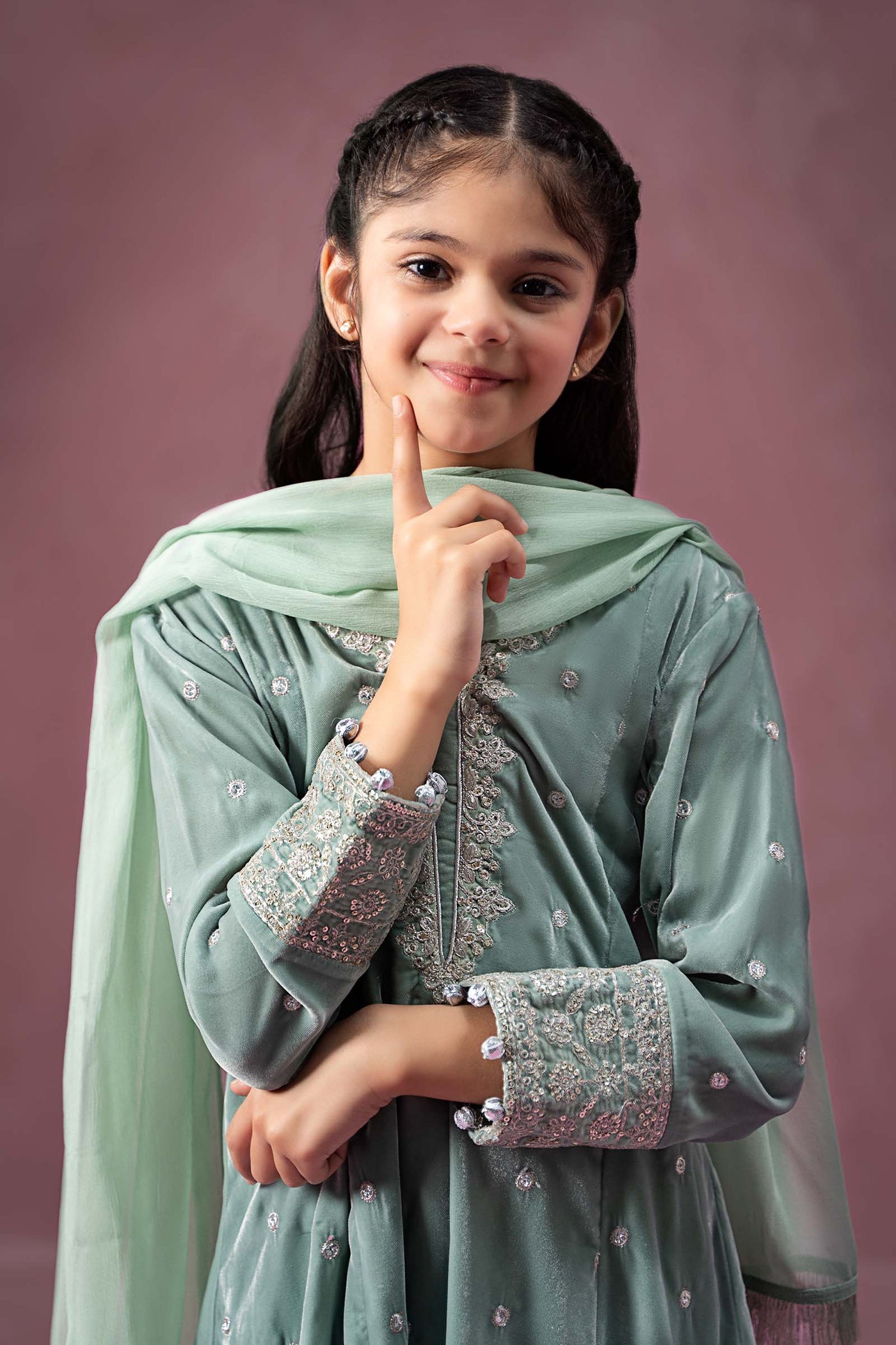 3 Piece Embroidered Velvet Suit