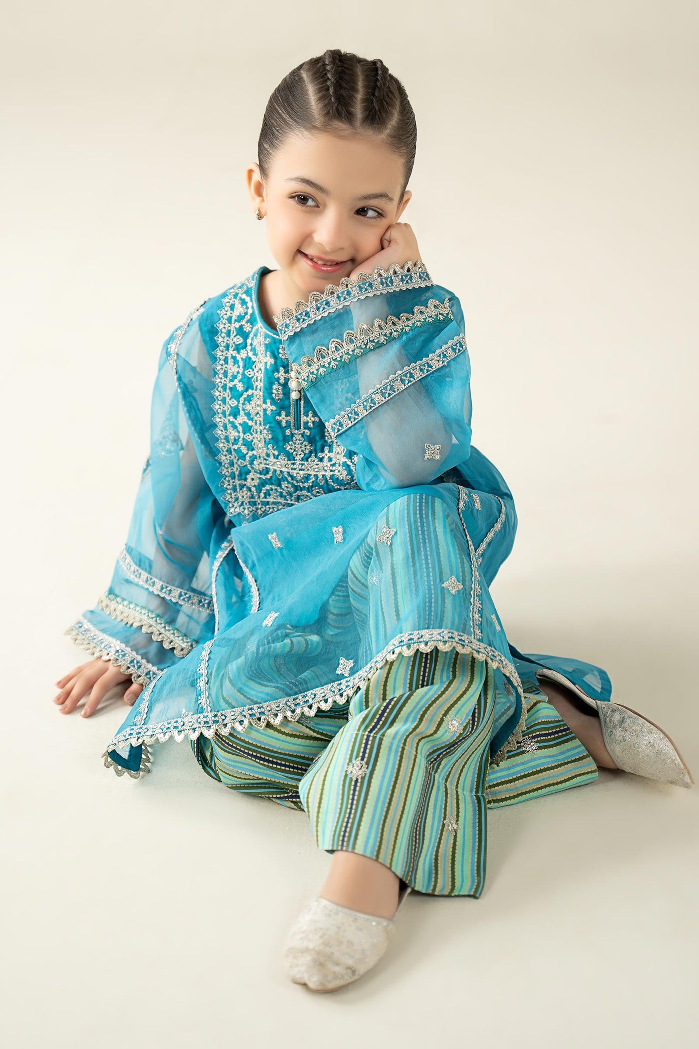 2 Piece Embroidered Organza Suit