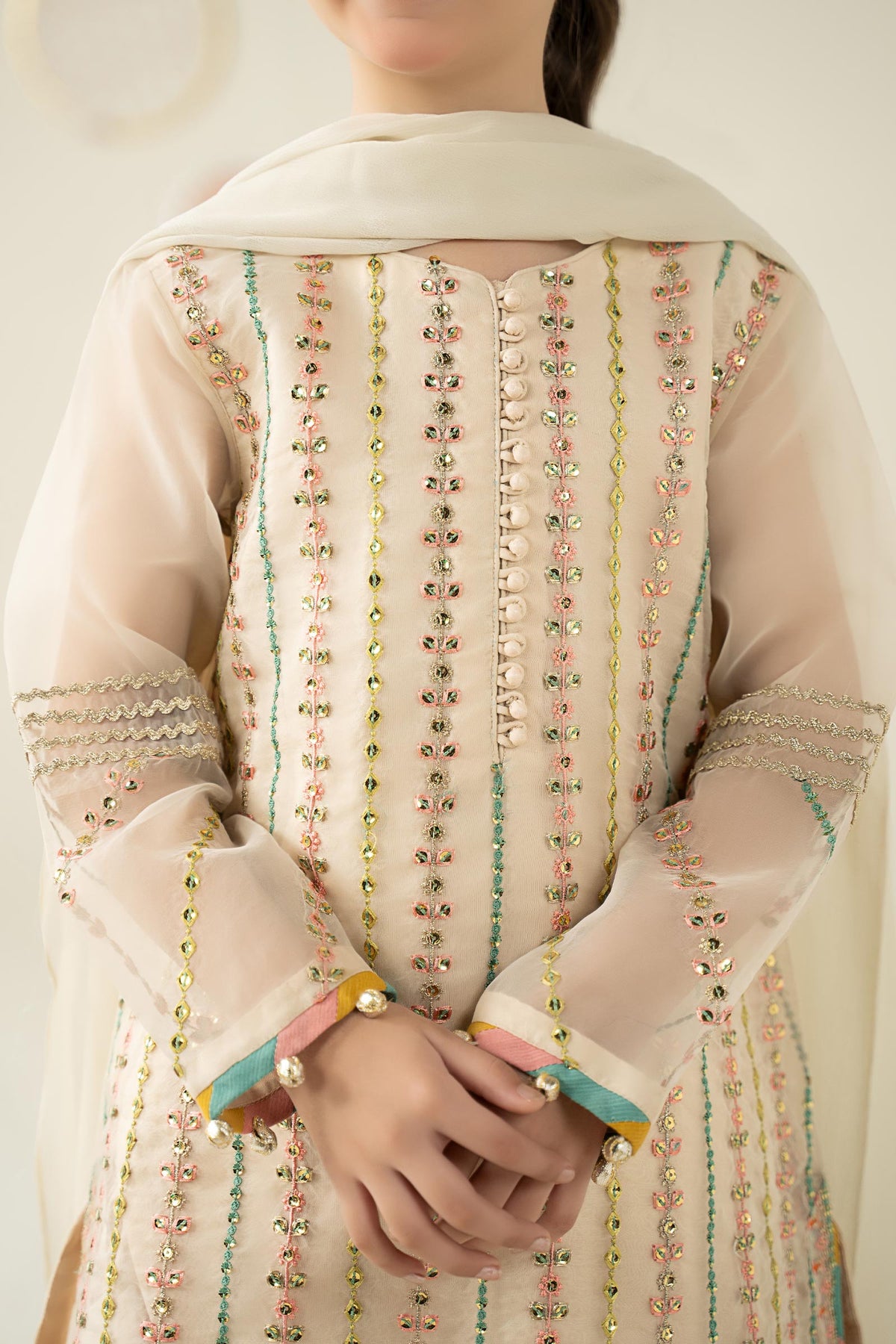 3 Piece Embroidered Organza Suit