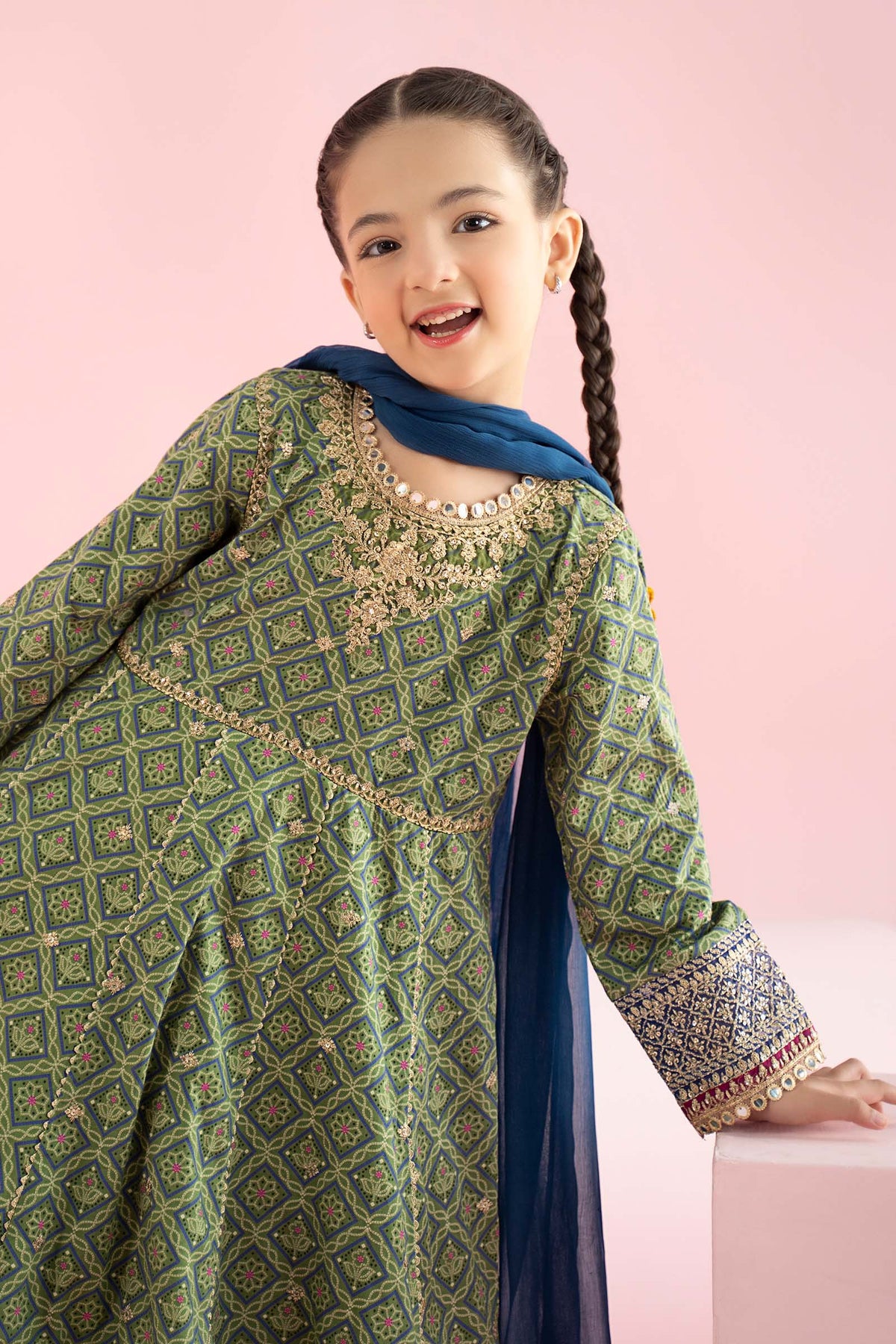 3 Piece Embroidered PK Raw Silk Suit