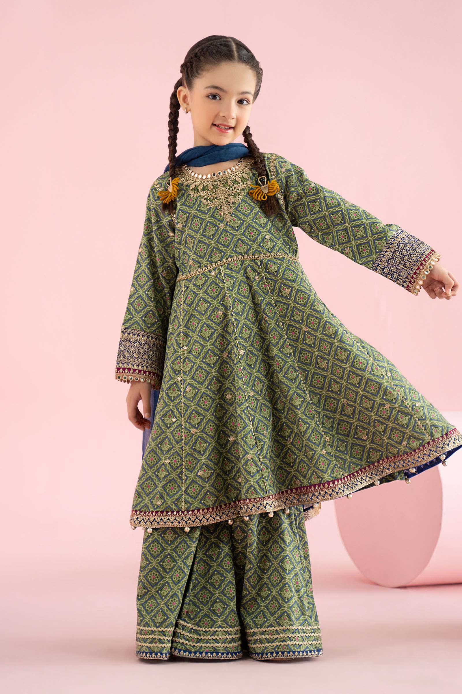 3 Piece Embroidered PK Raw Silk Suit