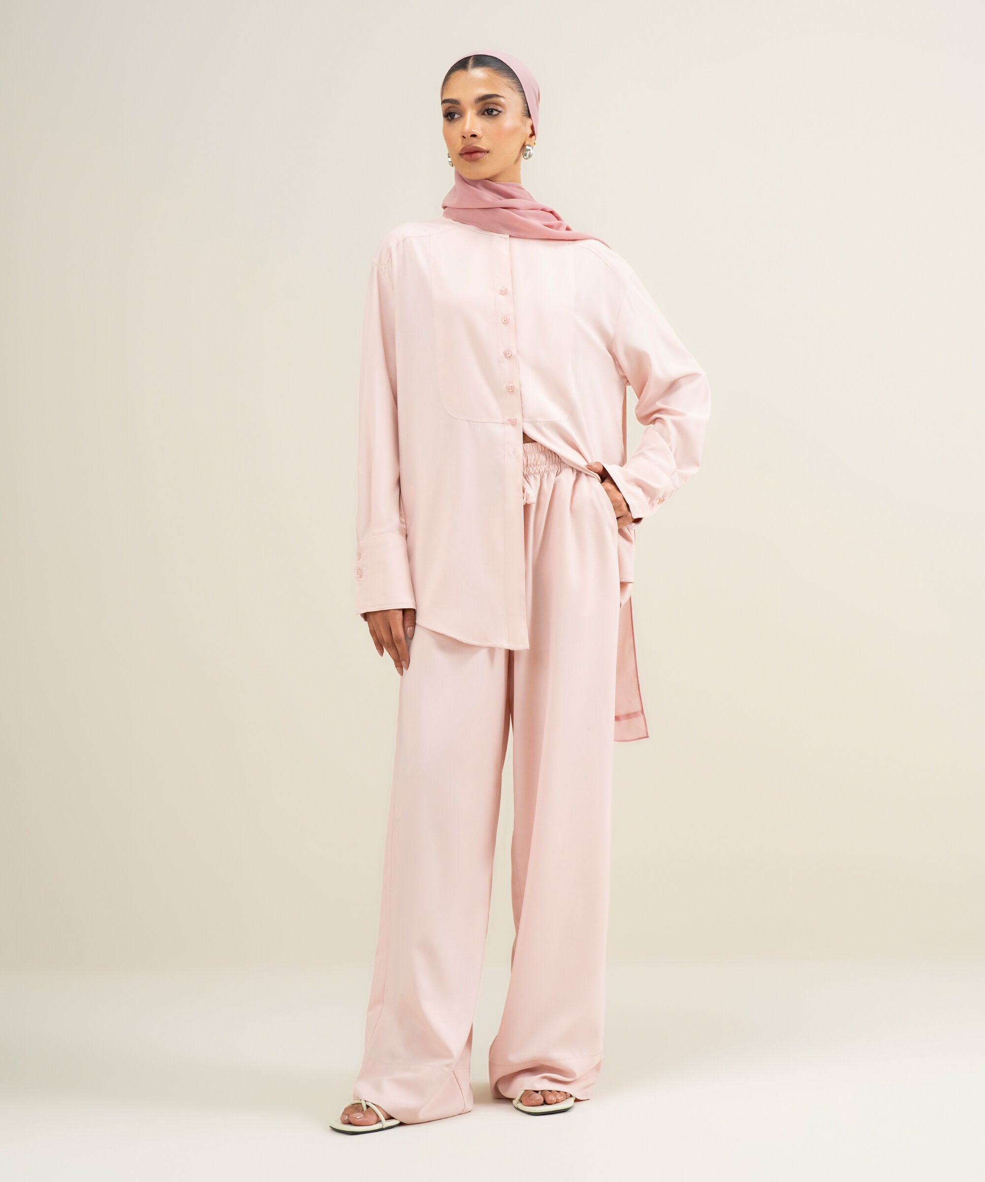 Women's Pink Viscose Blend Trousers
