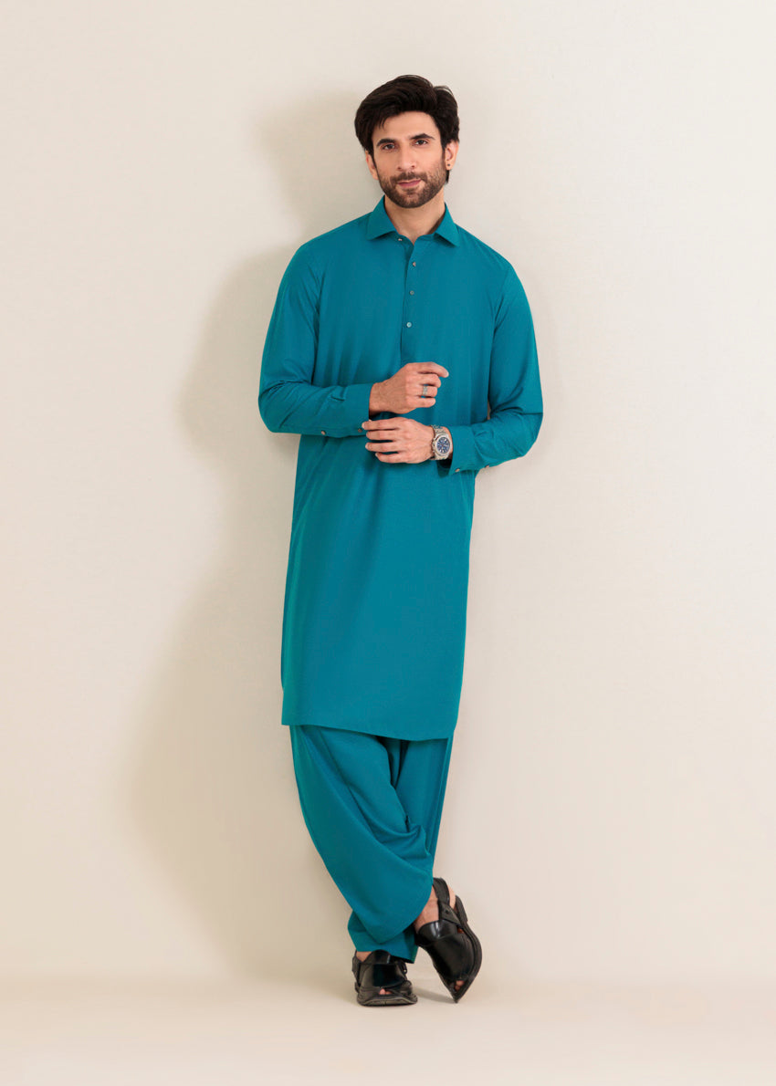 Teal-Blended-Shalwar Suit - (MP2PSBW25ADJ3)