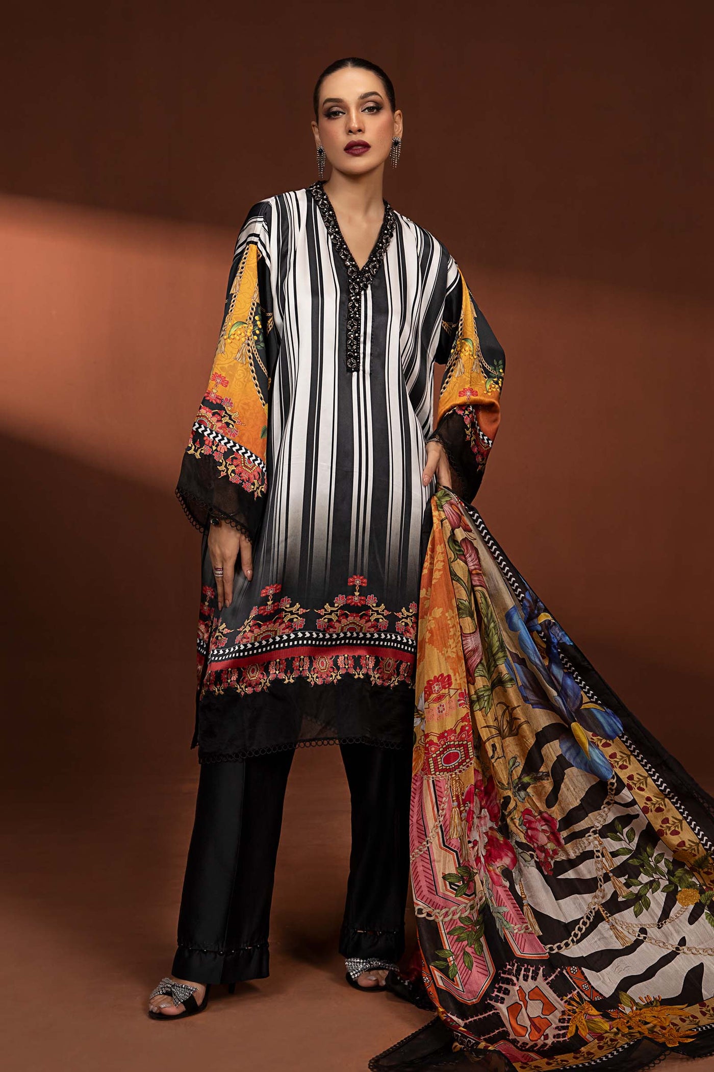3 Piece Printed Pure Charmeuse Silk Suit
