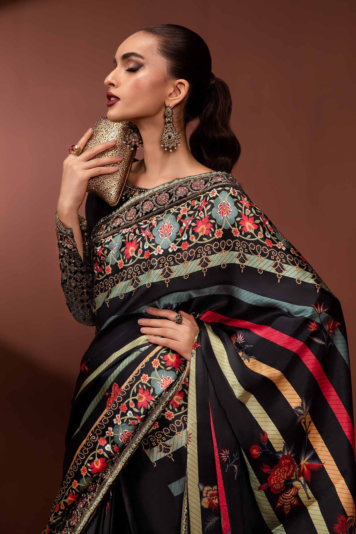 Embroidered Pure Charmeuse Silk Saree