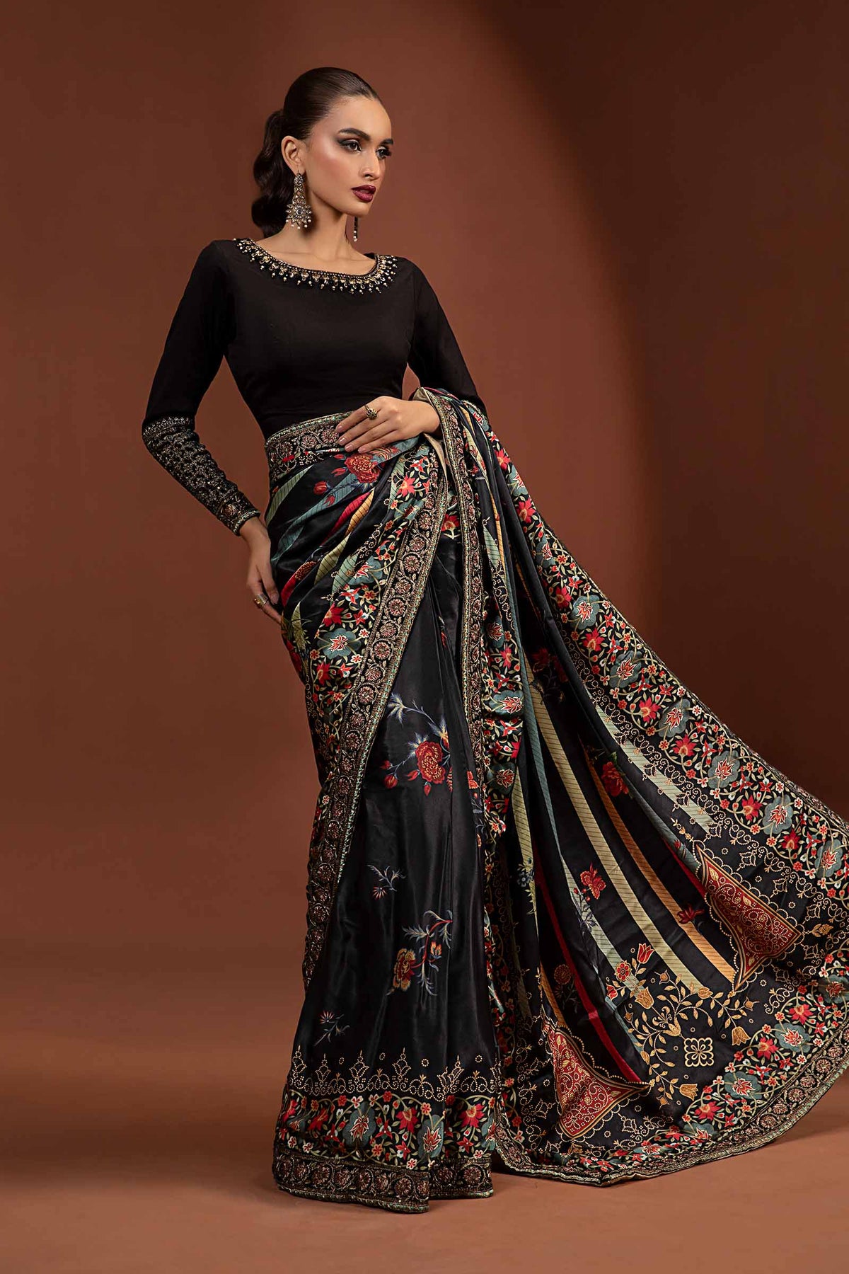 Embroidered Pure Charmeuse Silk Saree