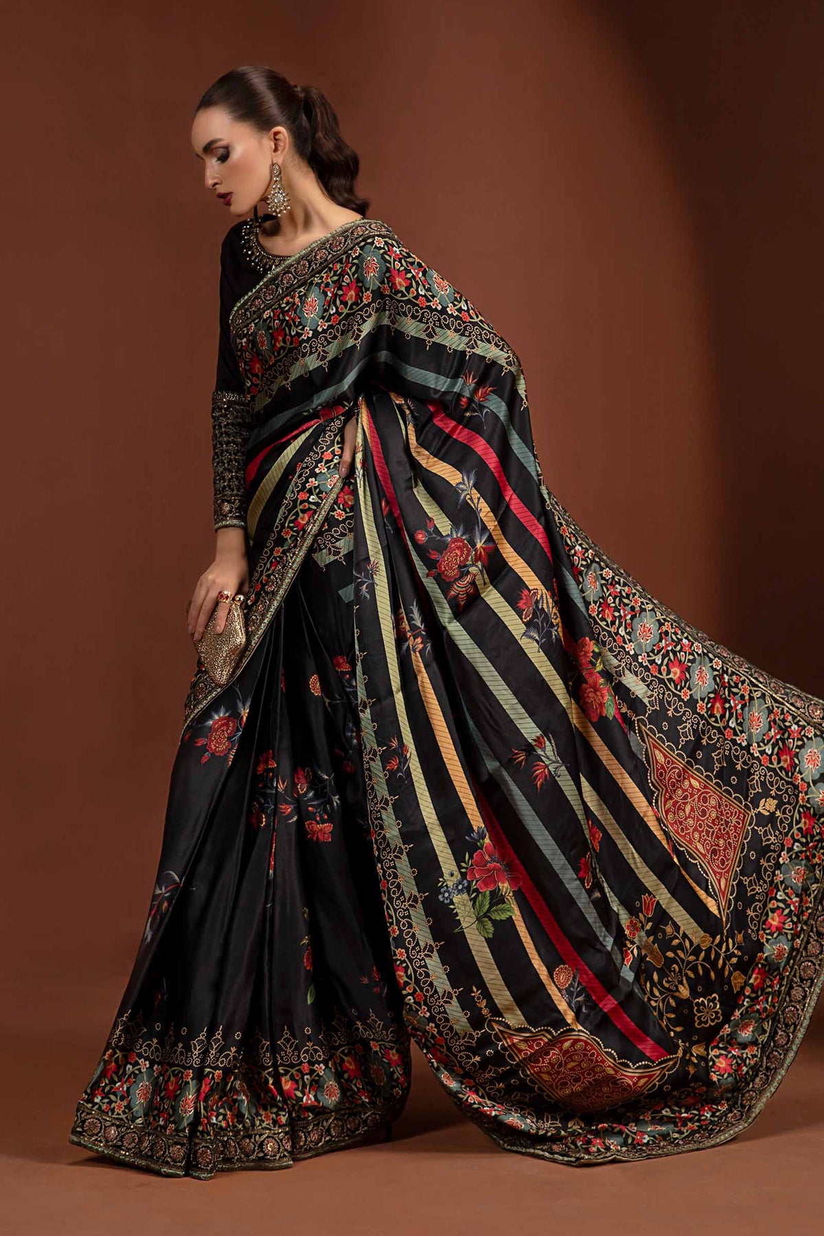 Embroidered Pure Charmeuse Silk Saree