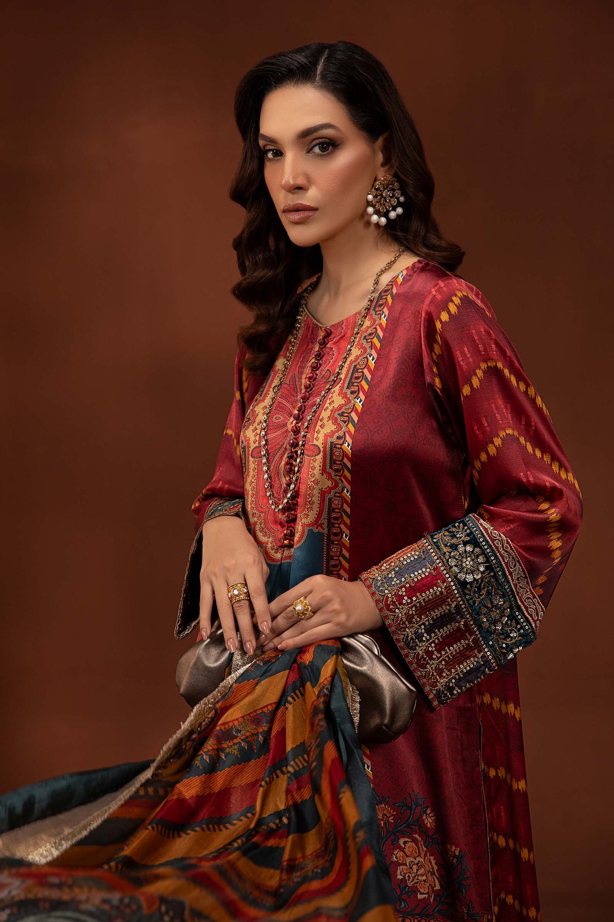 3 Piece Printed Pure Charmeuse Silk Suit