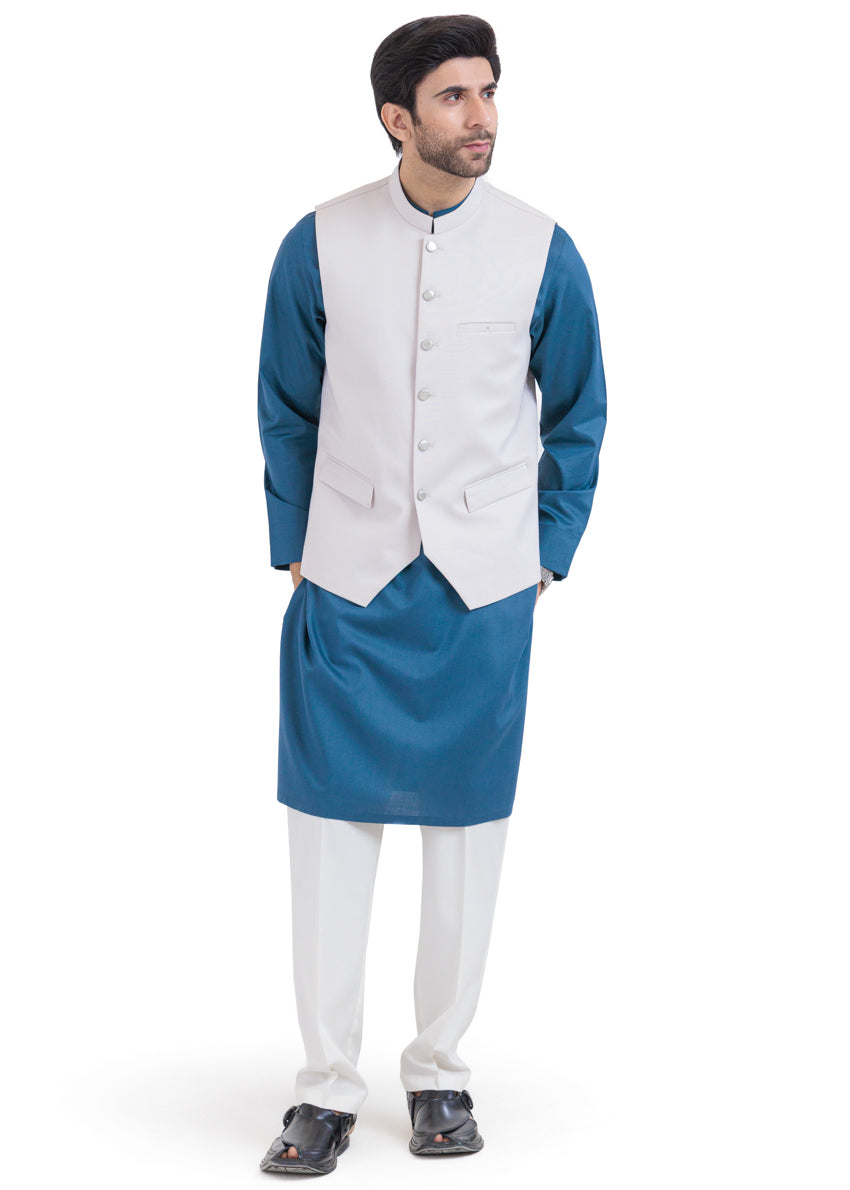 P-White-Blended-Waist Coat - (MPS25WCS1008)