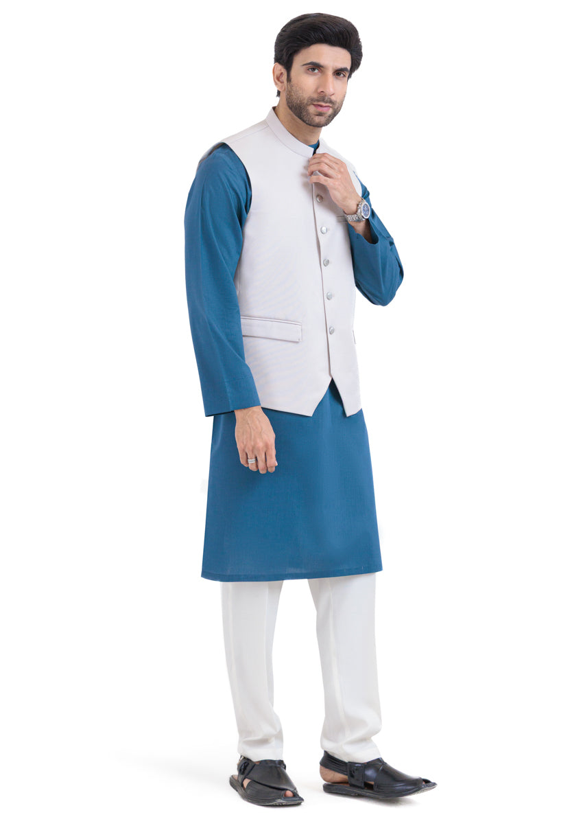 P-White-Blended-Waist Coat - (MPS25WCS1008)