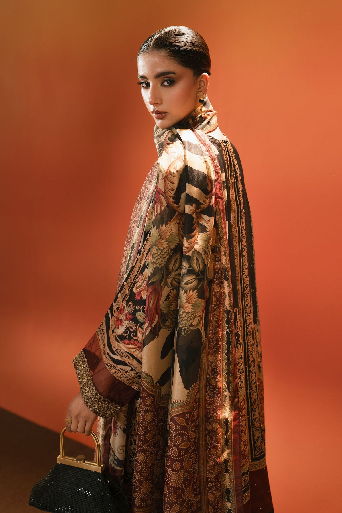 3 Piece Embroidered Satin Silk Suit