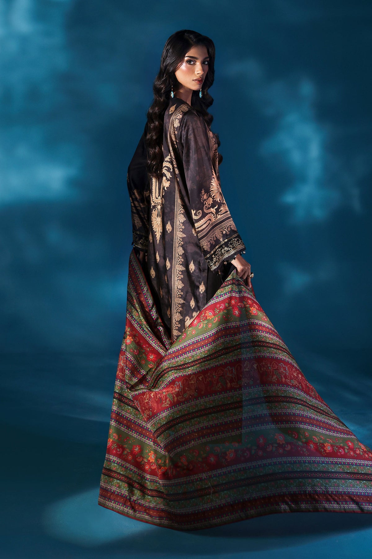 3 Piece Embroidered Satin Silk Suit