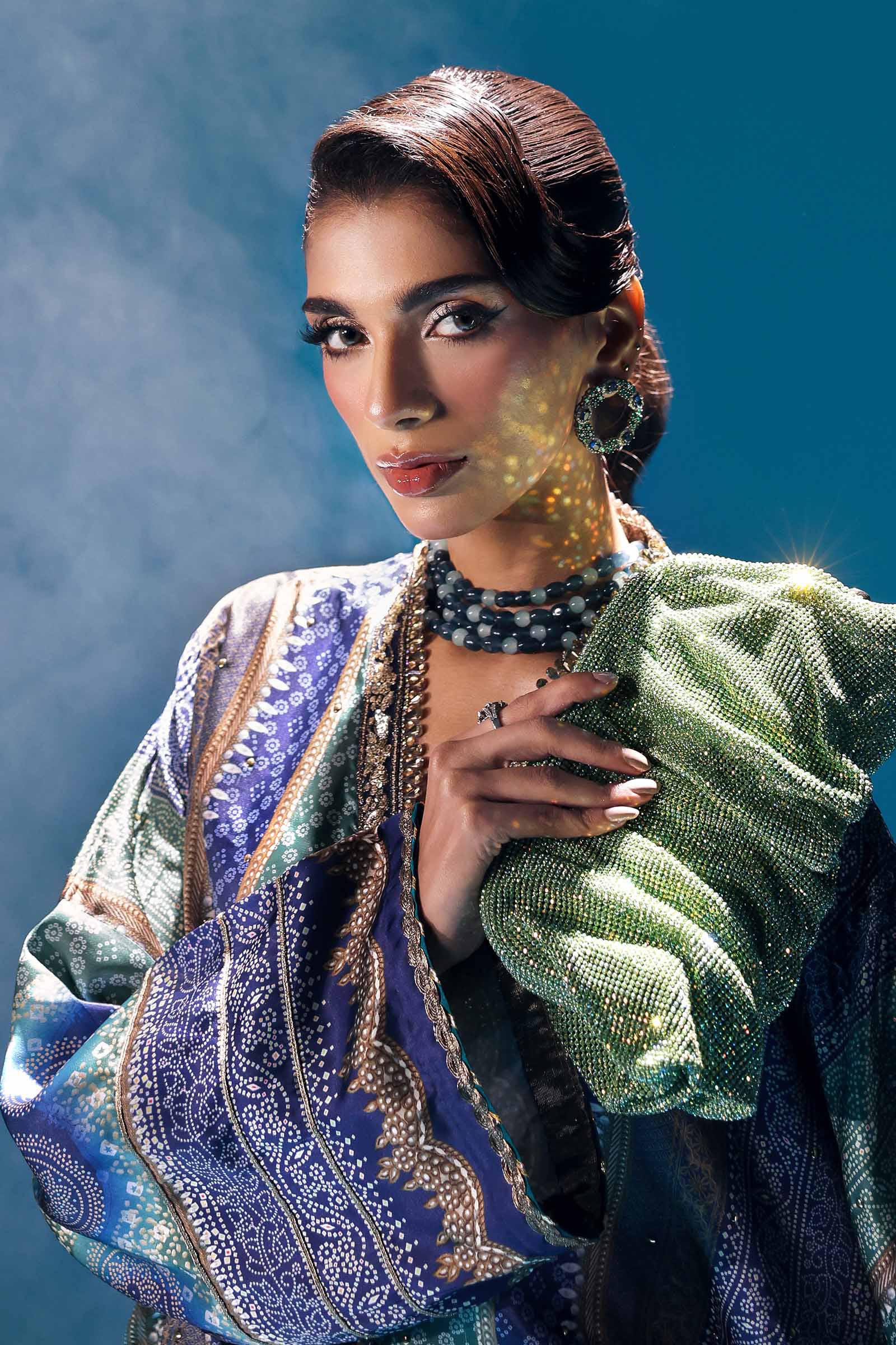 3 Piece Embroidered Satin Silk Suit