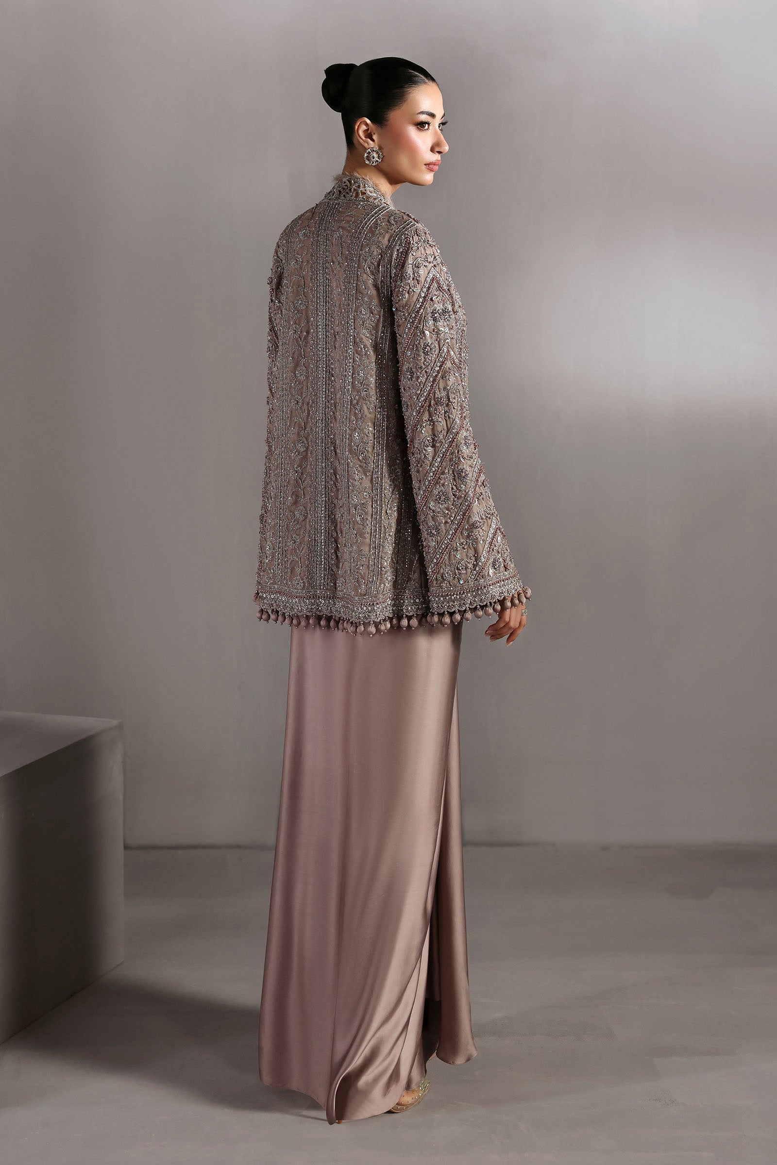 3 Piece Embroidered Tassel Silk Suit