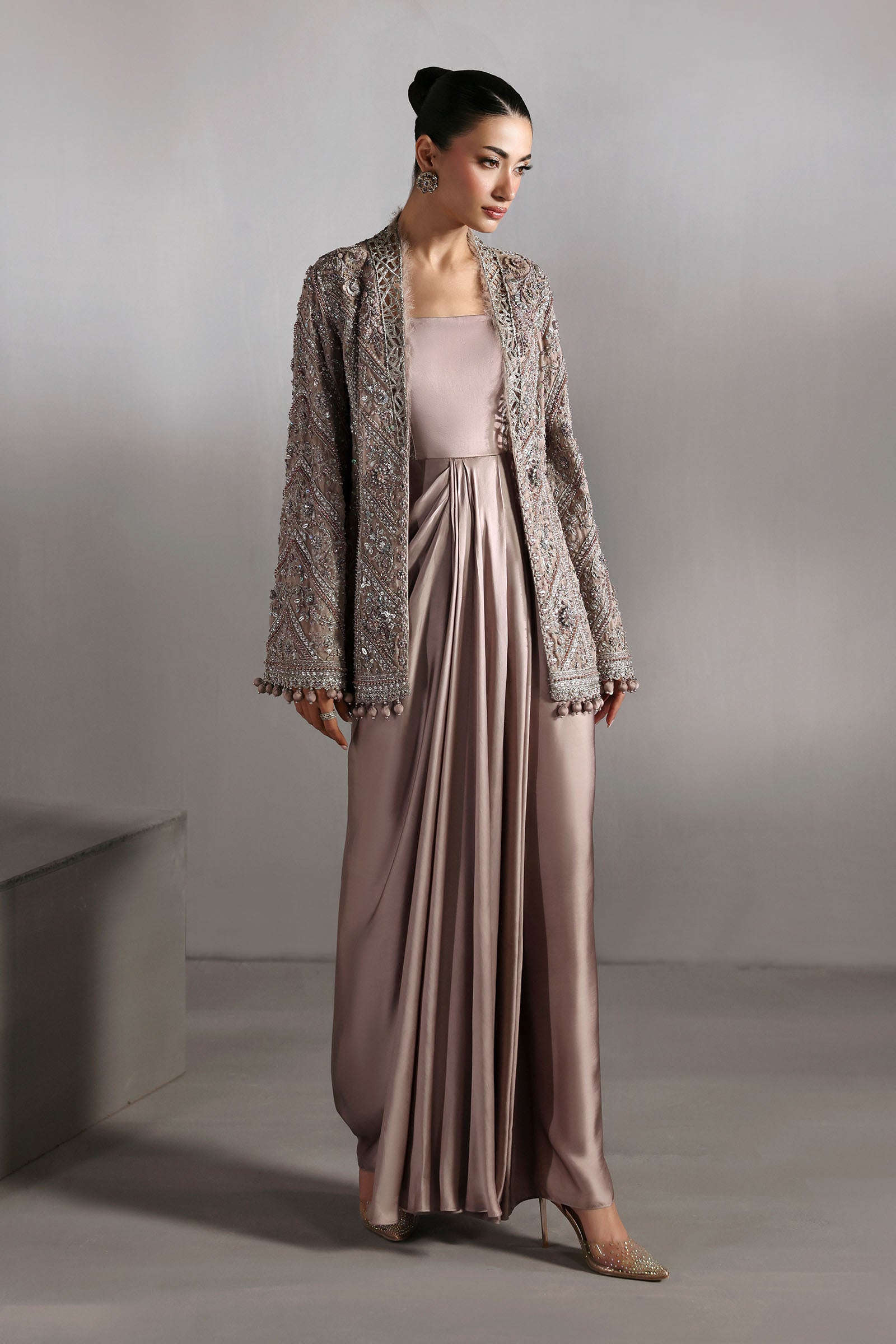 3 Piece Embroidered Tassel Silk Suit