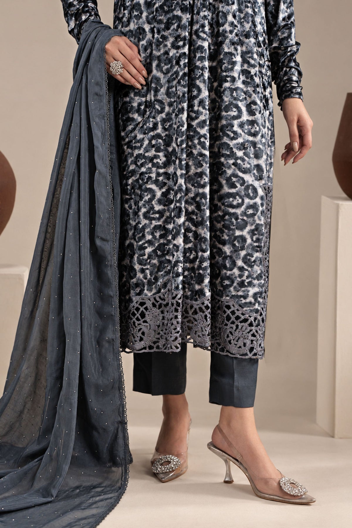 3 Piece Embroidered Velvet Suit
