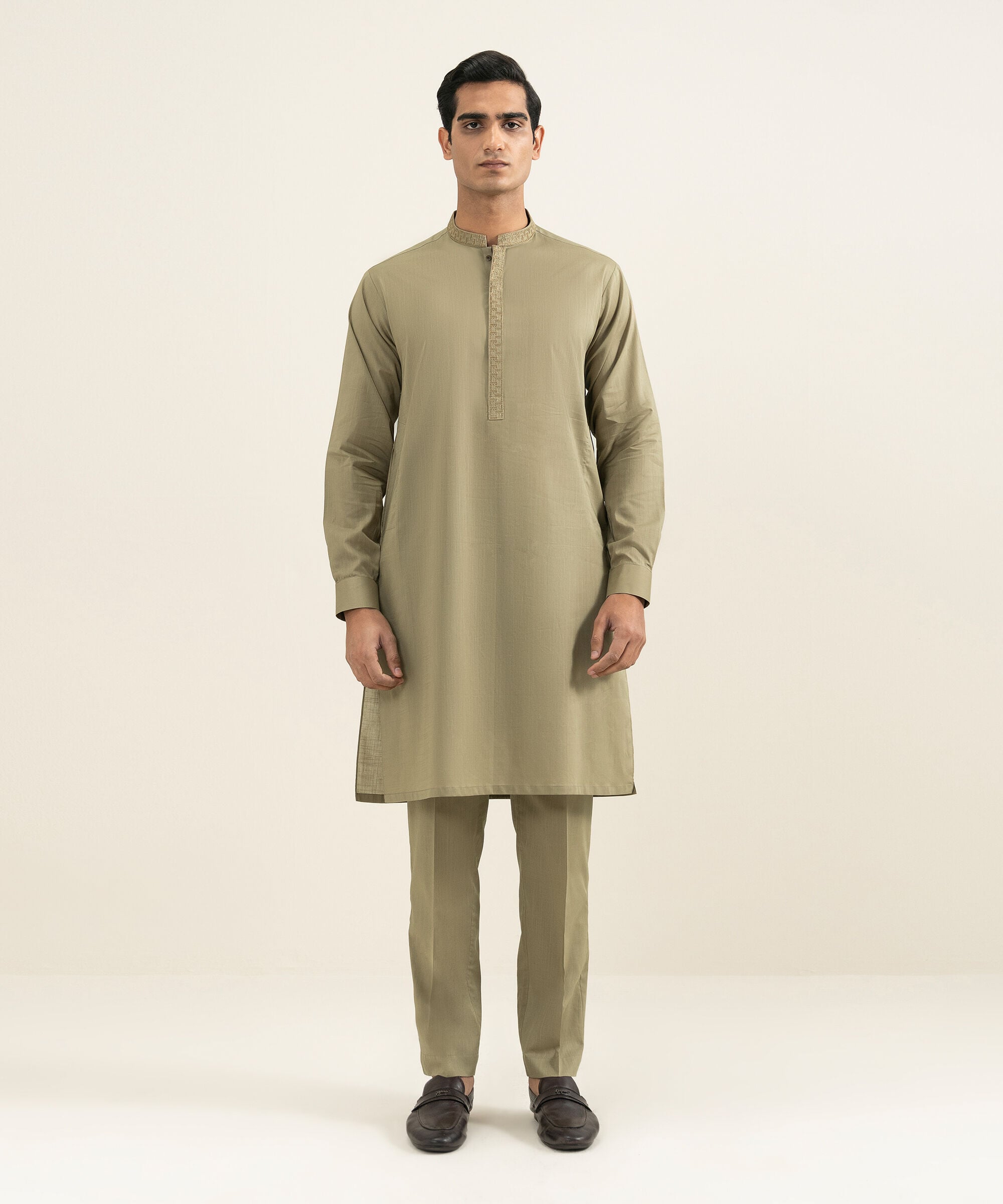 Men's light olive Slub Cotton Kurta Trouser