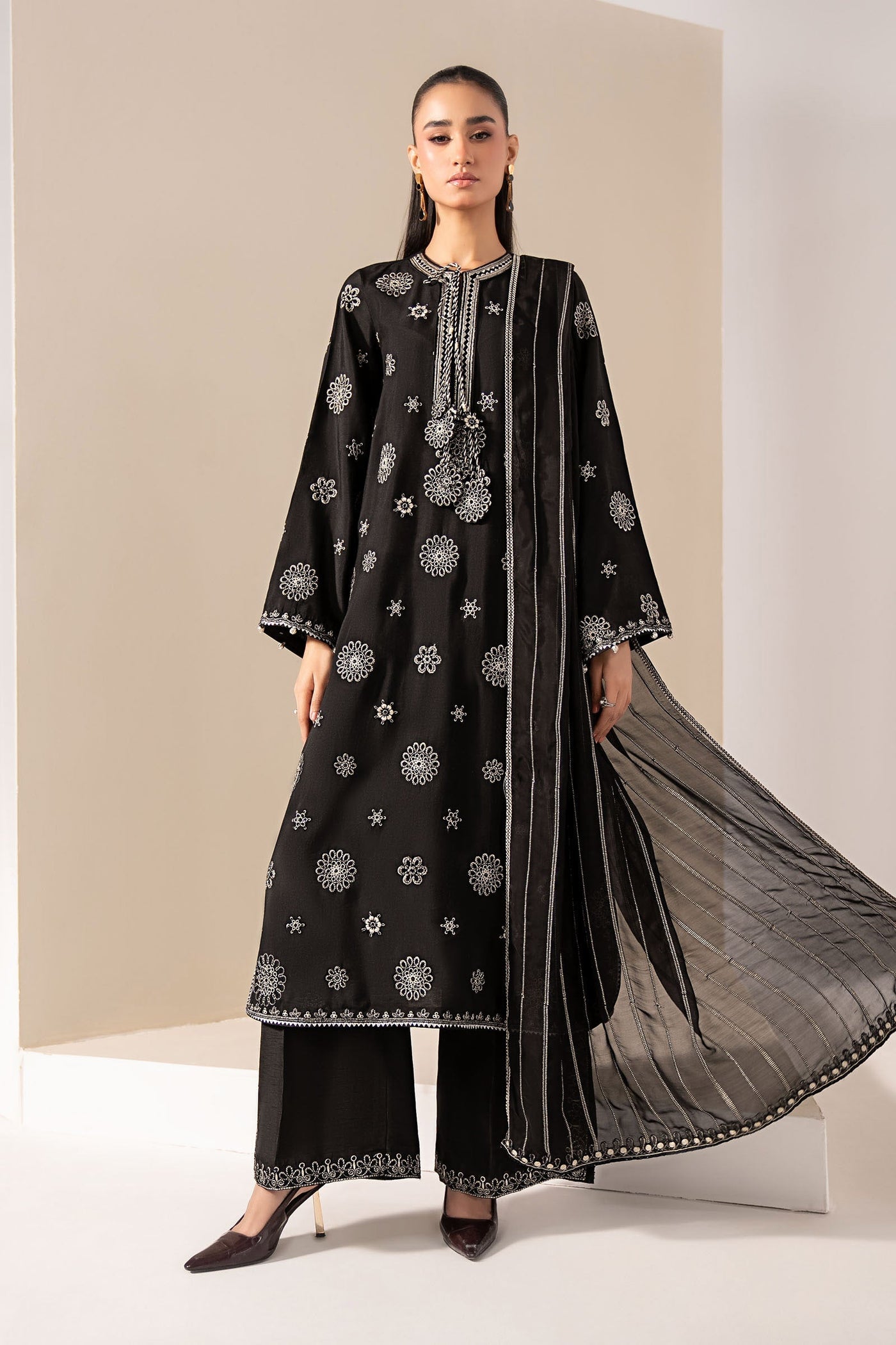 3 Piece Embroidered Tissue Staple Suit
