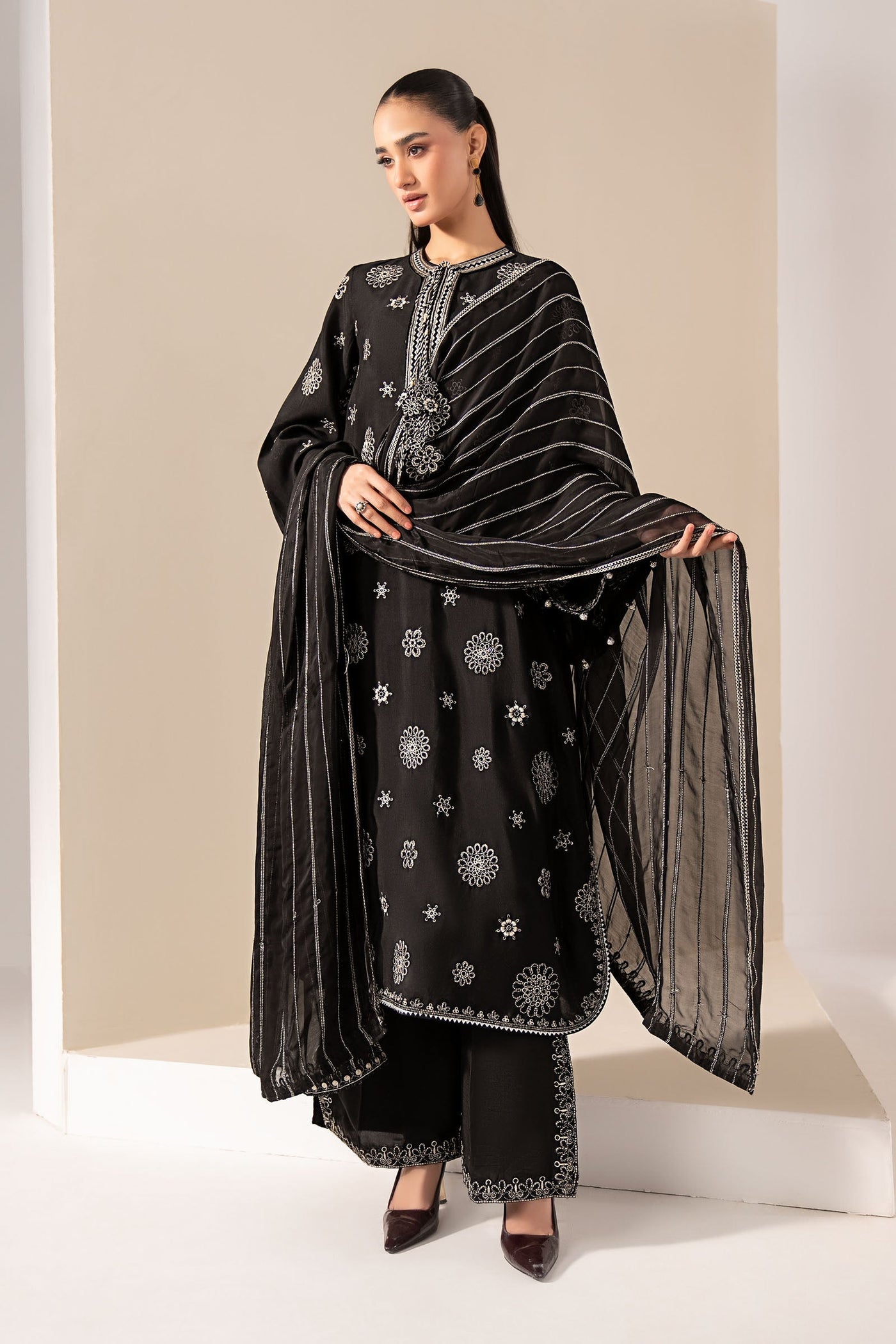 3 Piece Embroidered Tissue Staple Suit