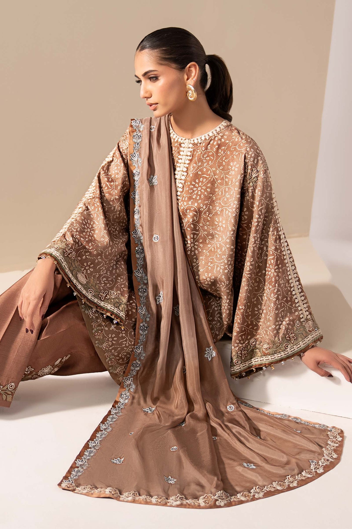 3 Piece Embroidered Silk Suit