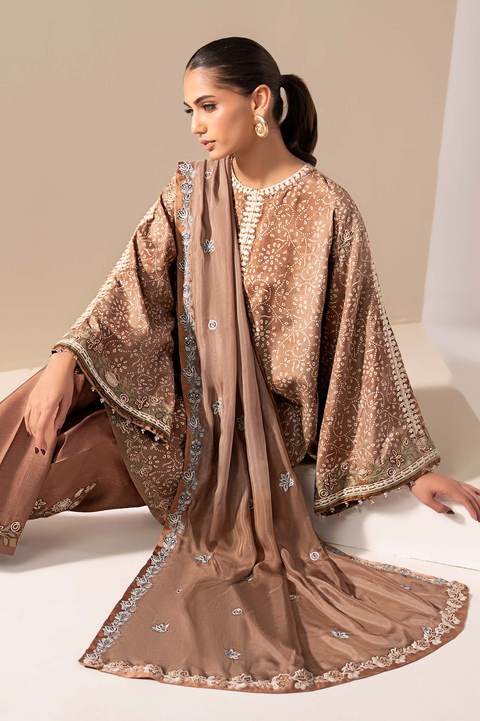 3 Piece Embroidered Silk Suit