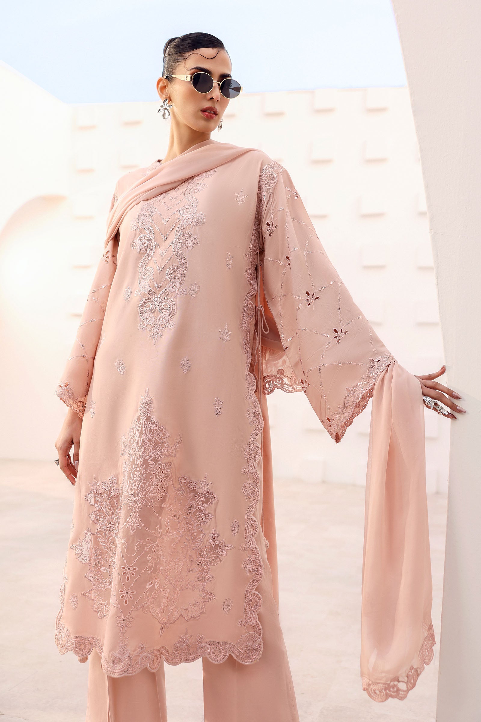 3 Piece Embroidered Raw Silk Suit