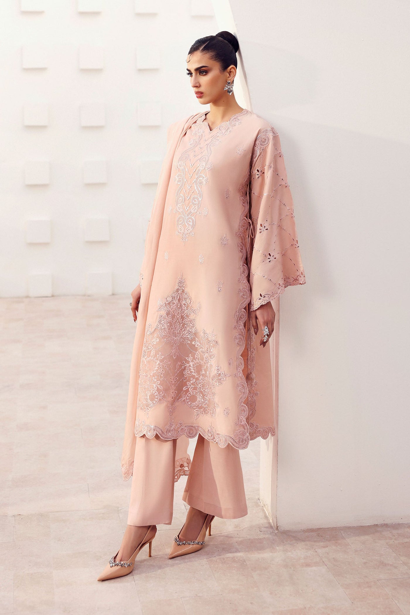 3 Piece Embroidered Raw Silk Suit