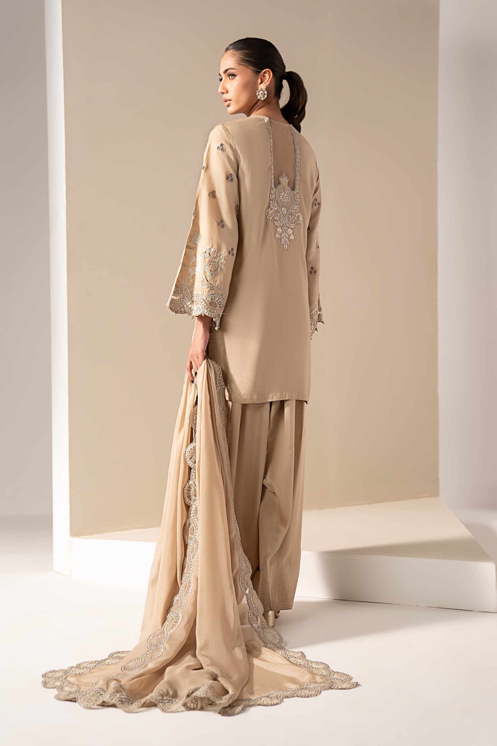 3 Piece Embroidered Raw Silk Suit